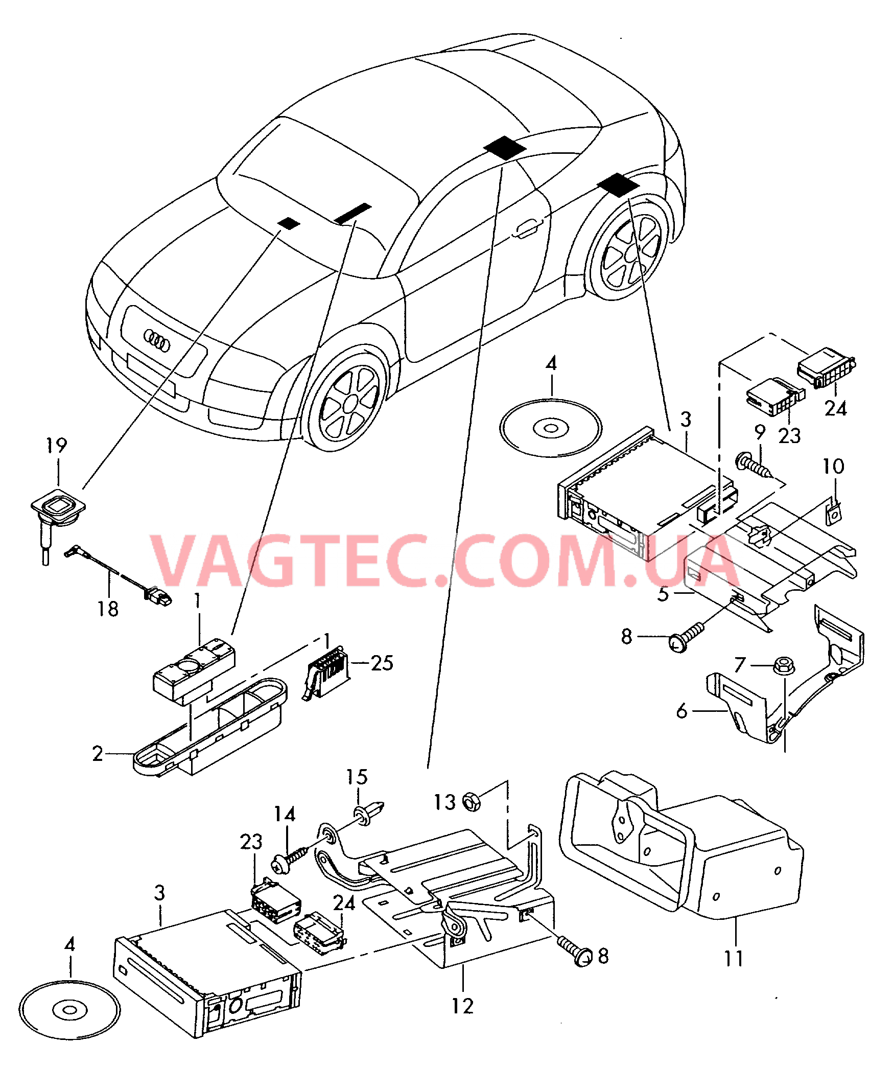 Электродетали для системы навигации с дисплеем в комбинации приборов  для AUDI TT 2003