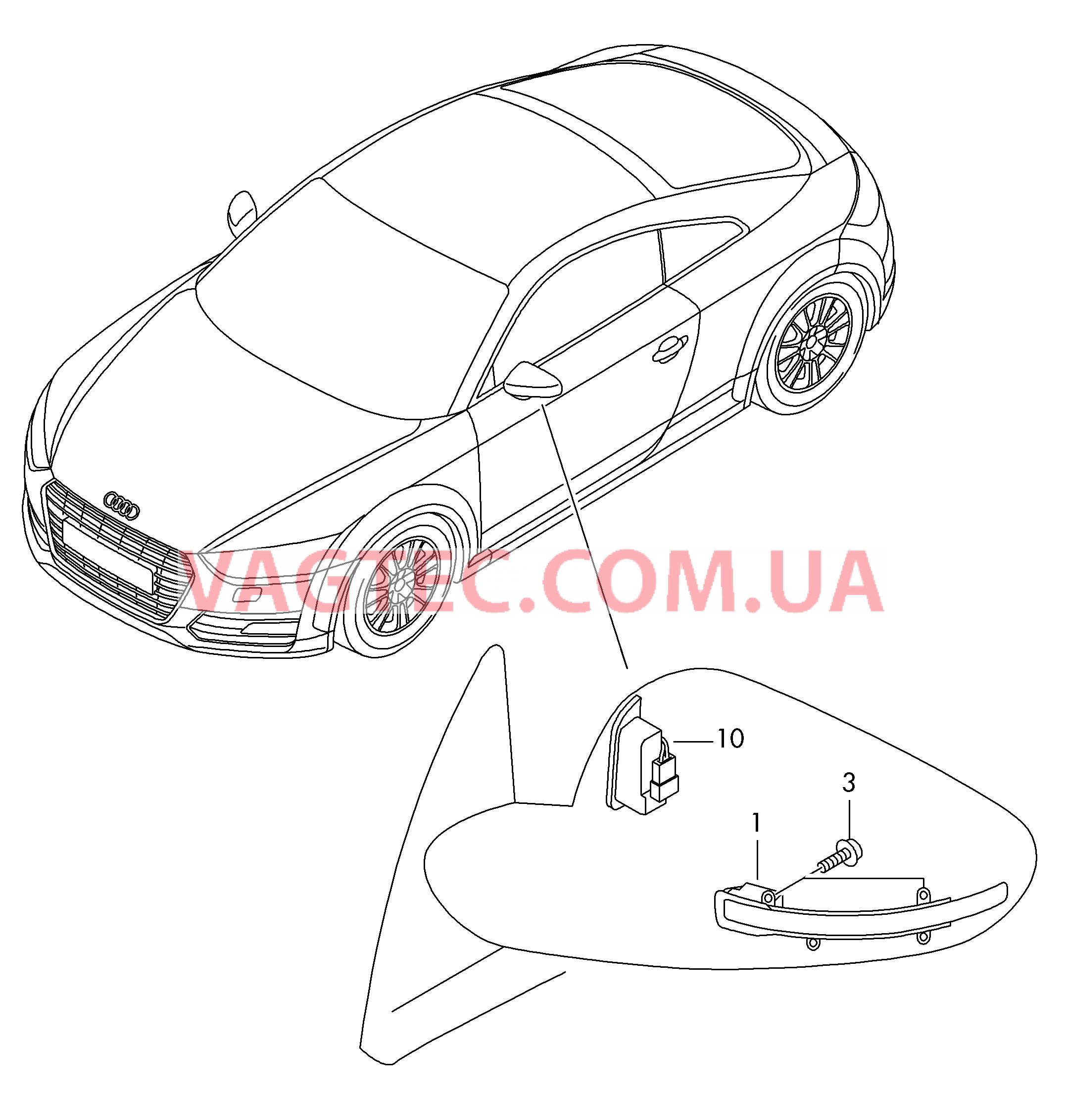 Фонарь указателя поворота Наружные зеркала Индикатор асс. смены полосы  для AUDI TT 2015