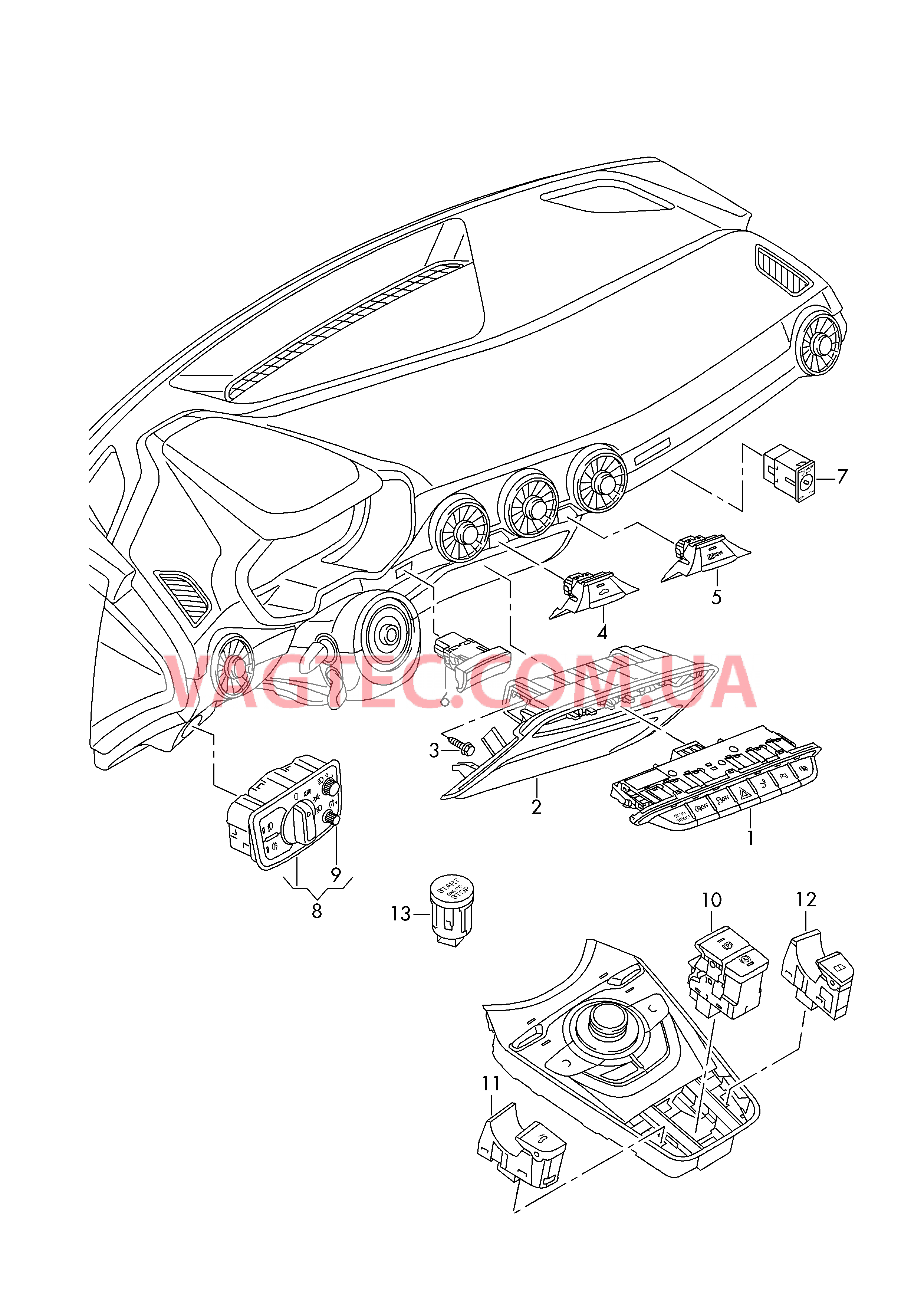 Выключатель в панели приборов Выключатель фар Выключатель в централ. консоли  для AUDI TT 2017