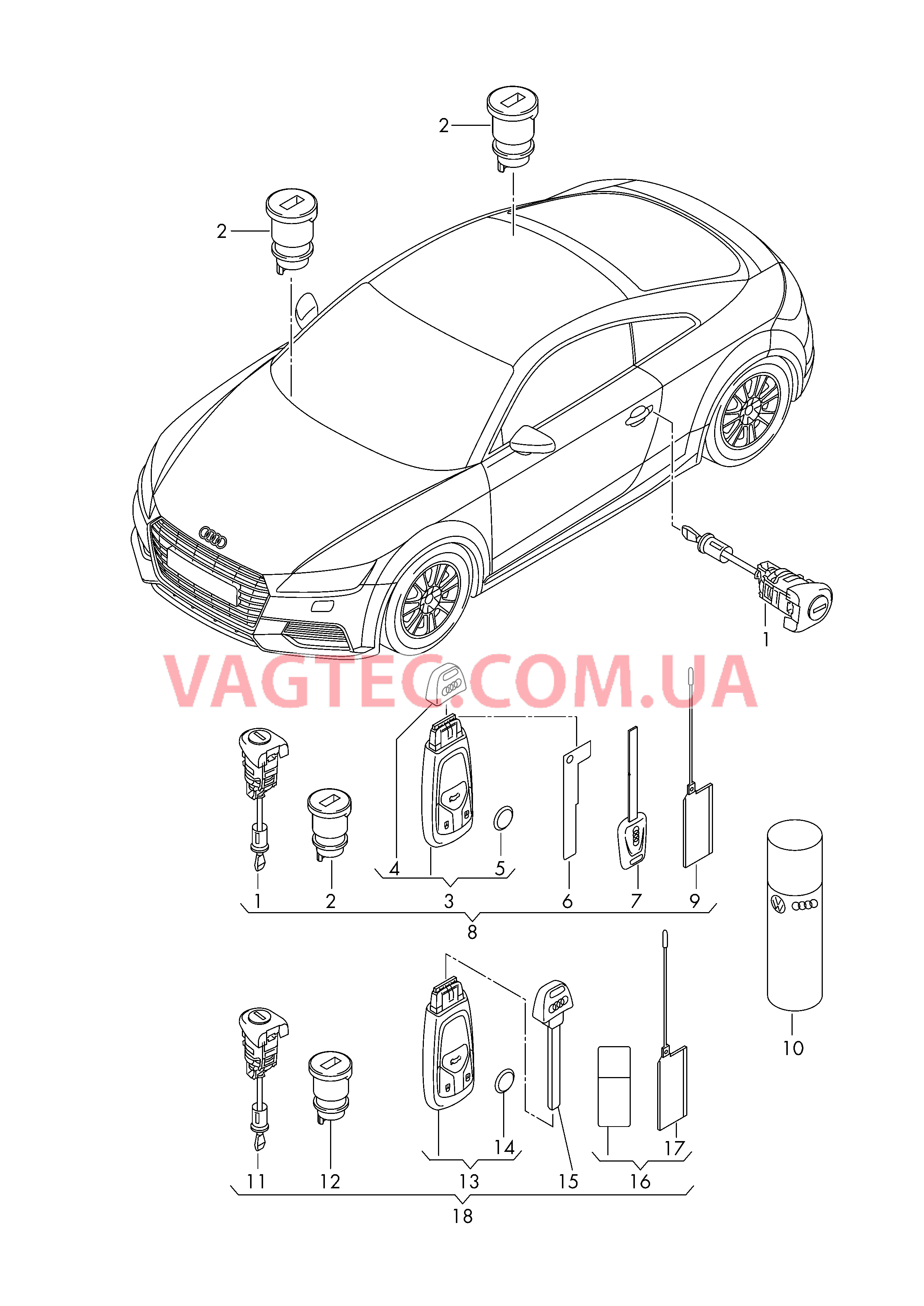 Личинка замка Ключ   D             >> - 30.06.2015 для AUDI TT 2017