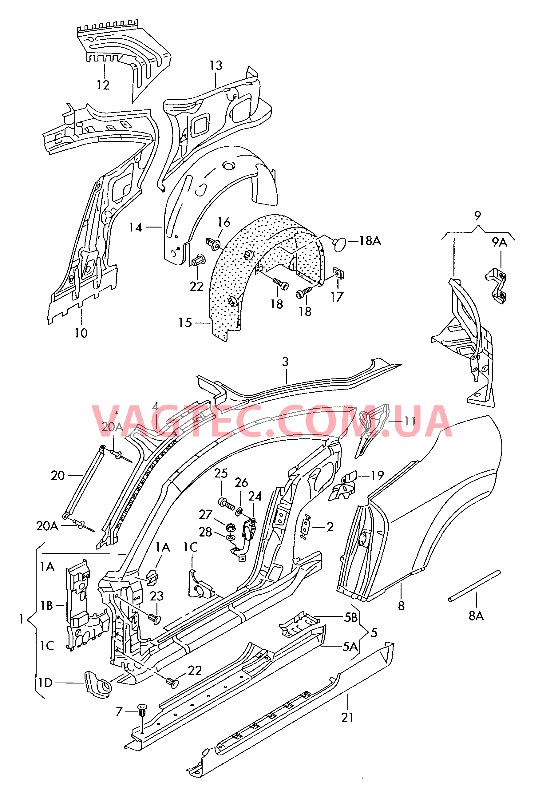 Деталь боковая Порог Локер колесной арки  для AUDI TT 2003