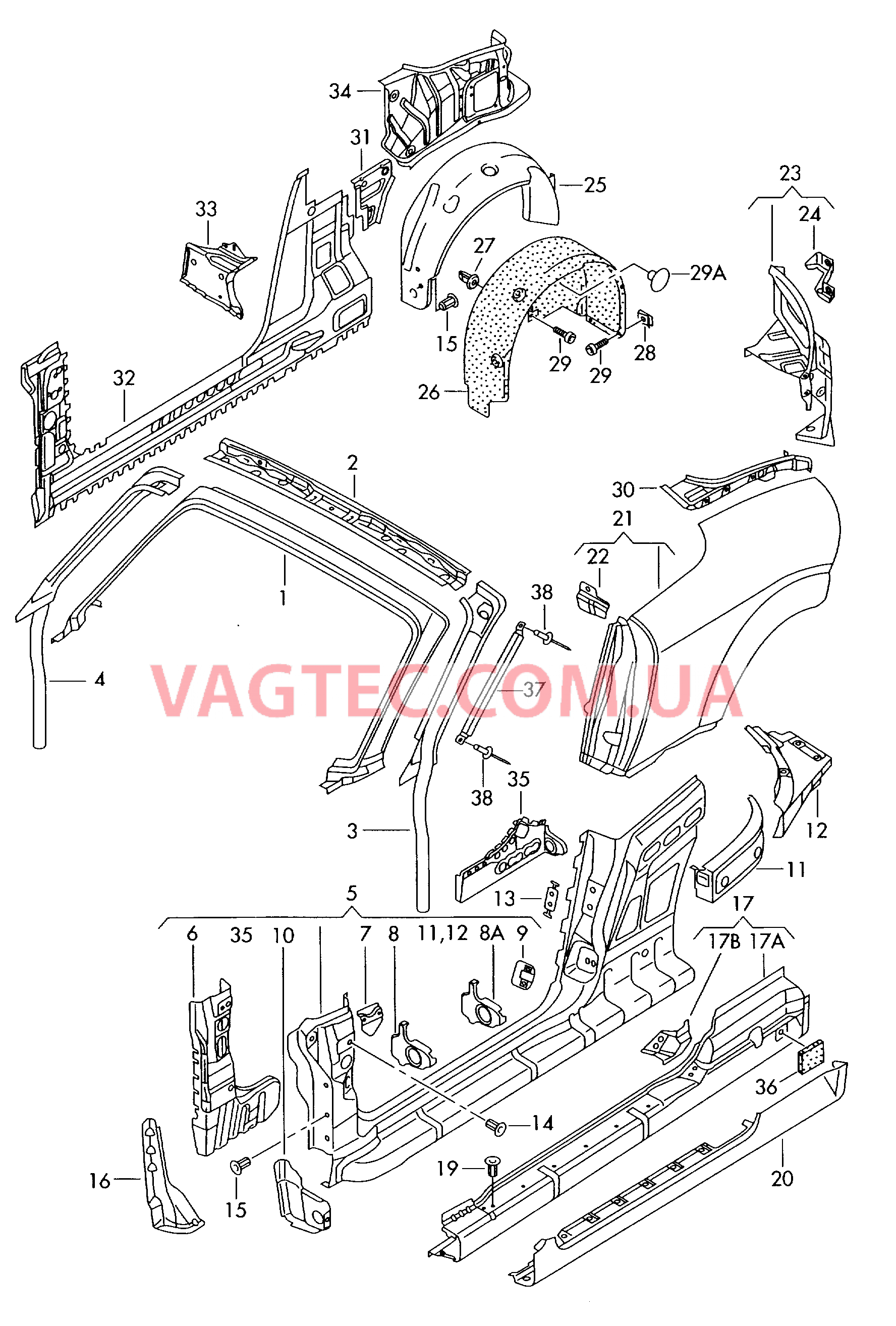 Деталь боковая Порог Локер колесной арки Рама крыши  для AUDI TT 2001