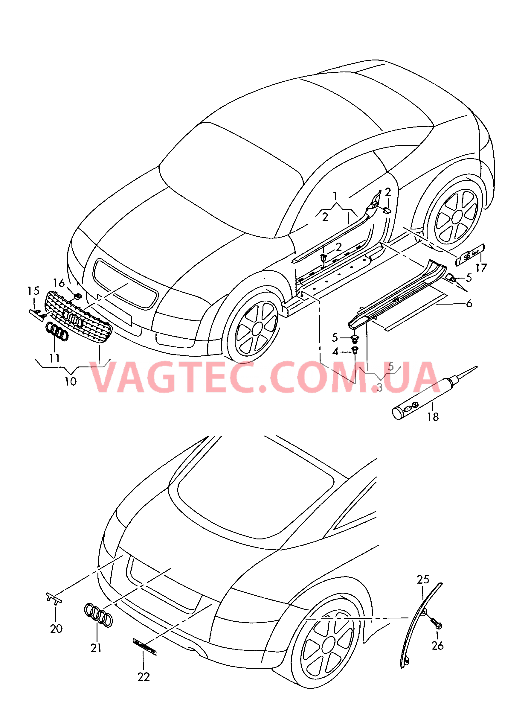 Накладка порога Решётка радиатора Надписи Надписи Накладка колёсной арки  для AUDI TT 2004