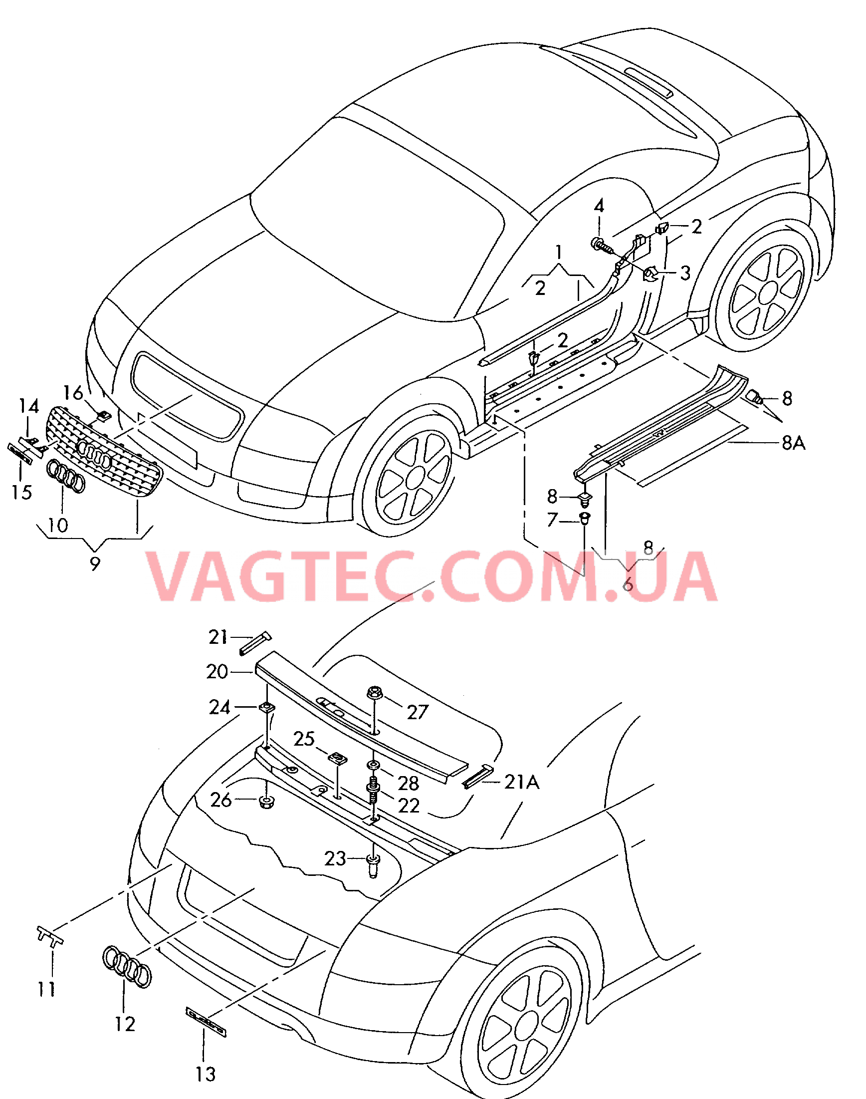 Накладка порога Решётка радиатора Надписи Крышка для короба складной крыши  для AUDI TT 2002
