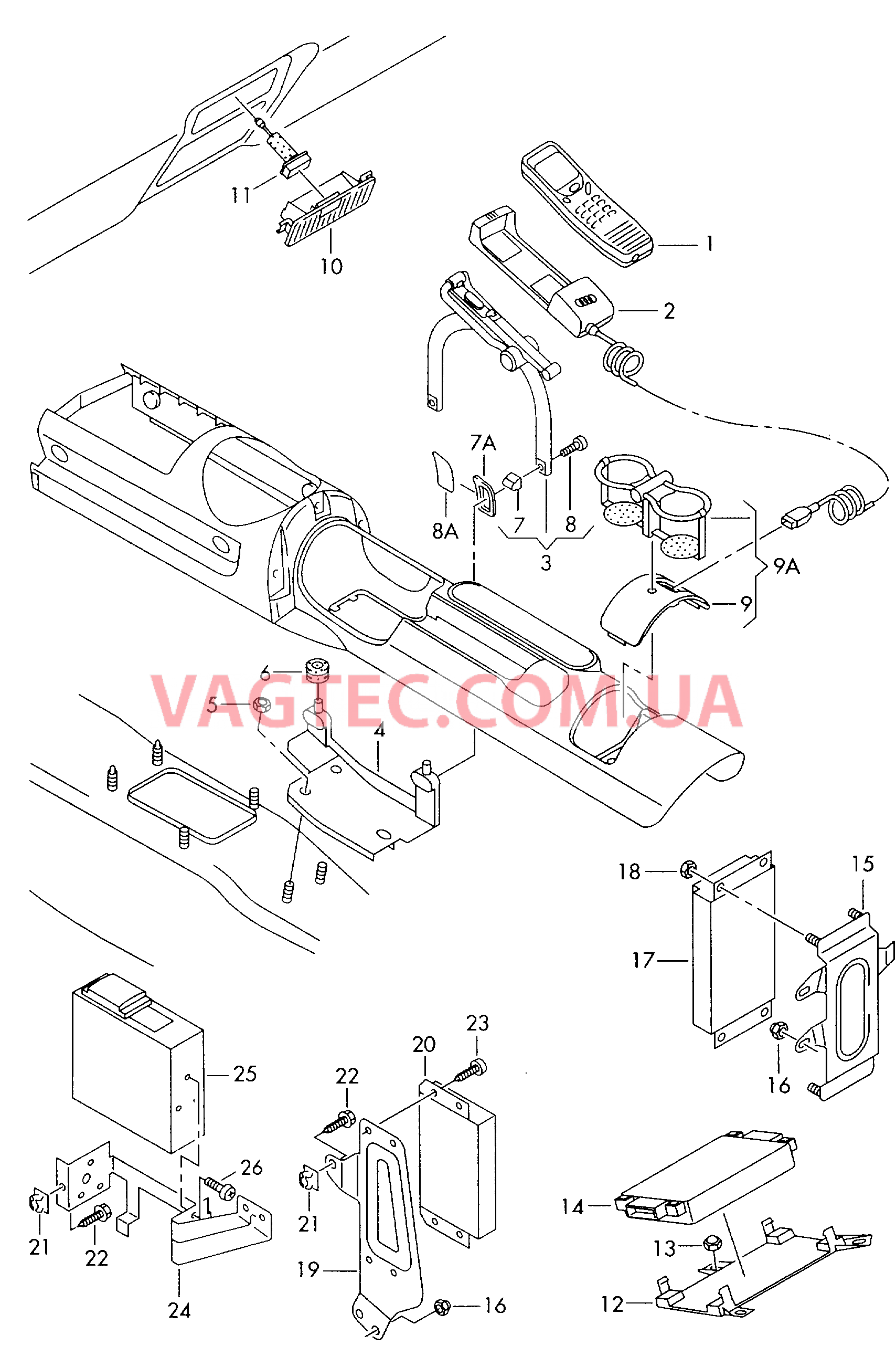 Телефон Рация CD-чейнджер Подстаканник F             >> 8N-4-006 000* для AUDI TT 2006