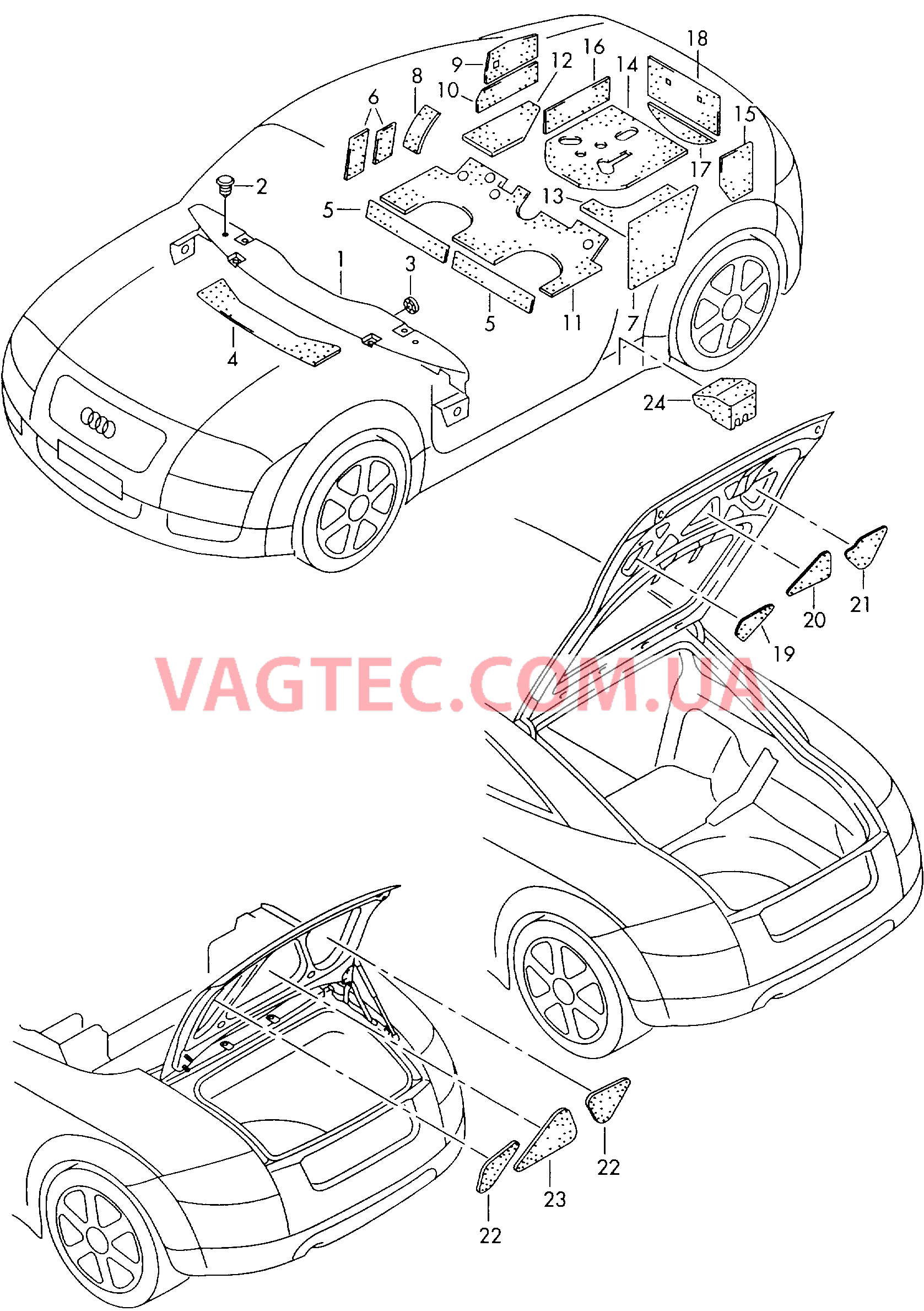 Шумоизоляция для пола Шумоизоляция боковой части Шумоизоляция ниши запасного колеса  Шумоизоляция для крышки  для AUDI TT 2000