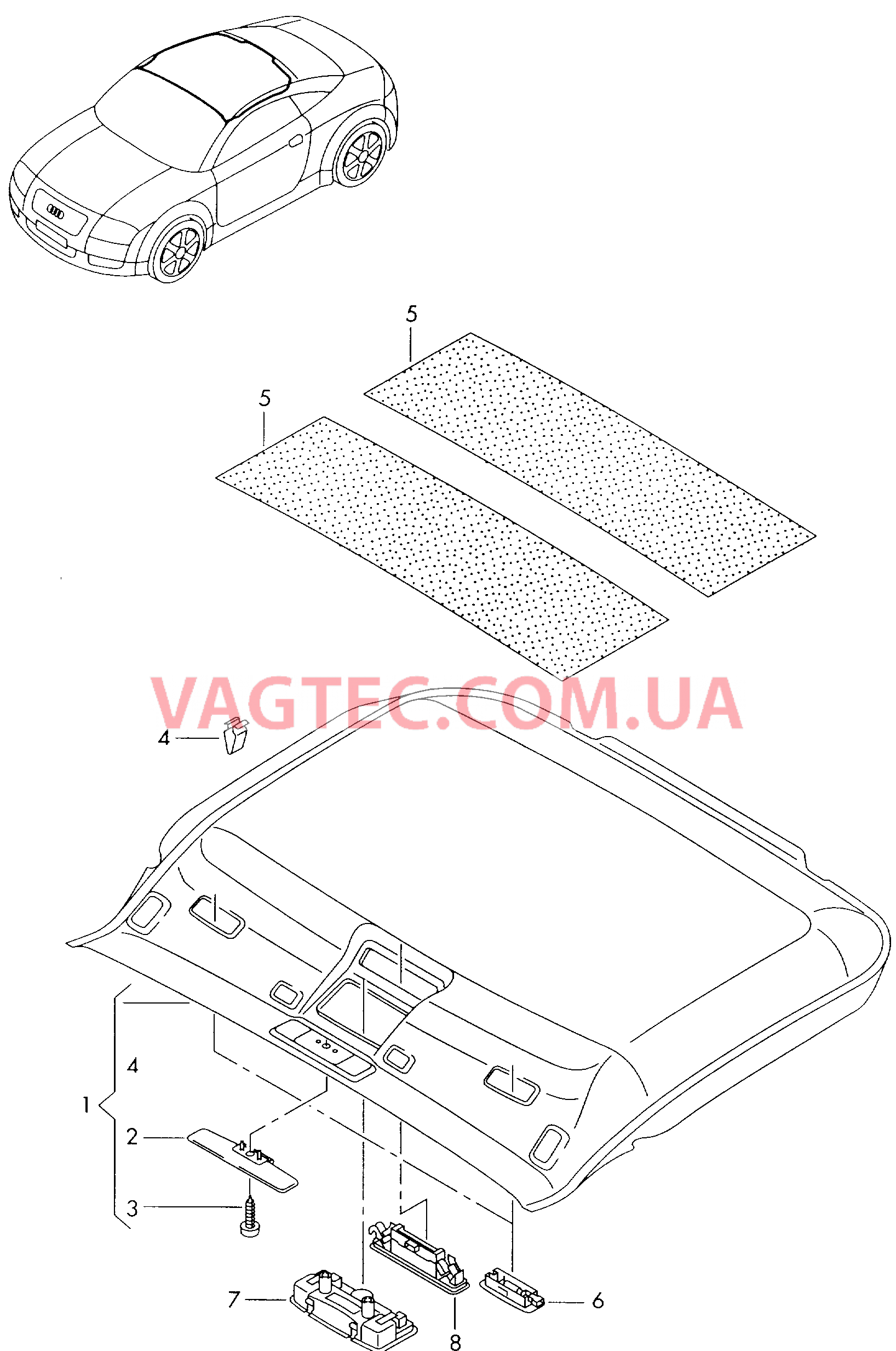 Обивка крыши Шумоизоляция крыши  для AUDI TT 2001