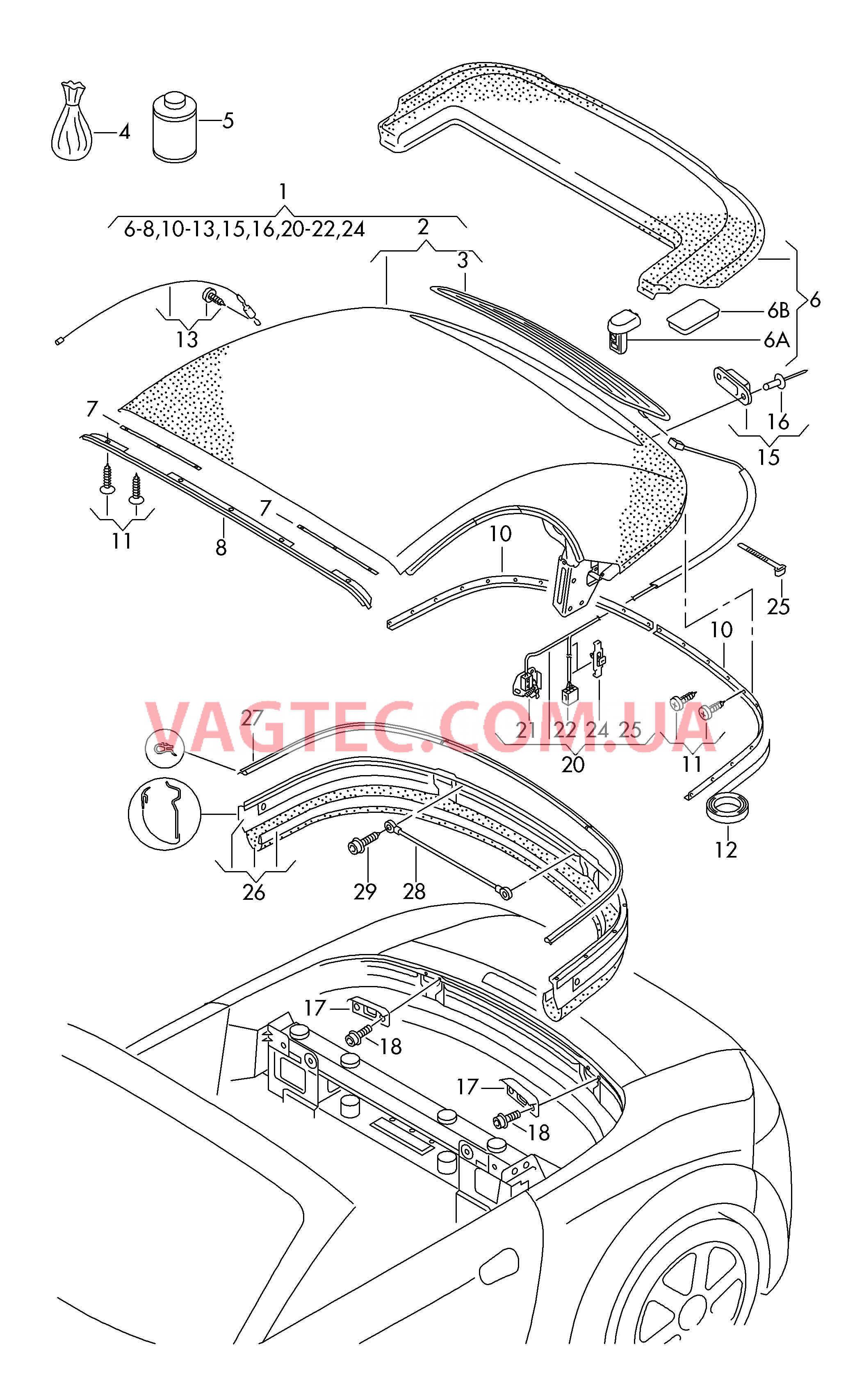 Тент (в сборе) Обивка верха  для AUDI TT 2003