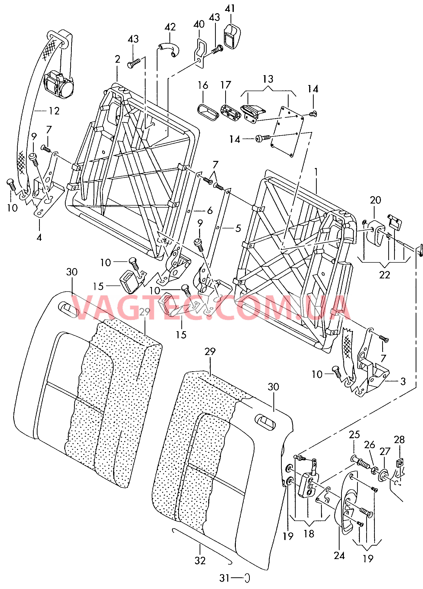 Спинка, раздельная Крепёжные детали Cиденье, детское  для AUDI TT 2002