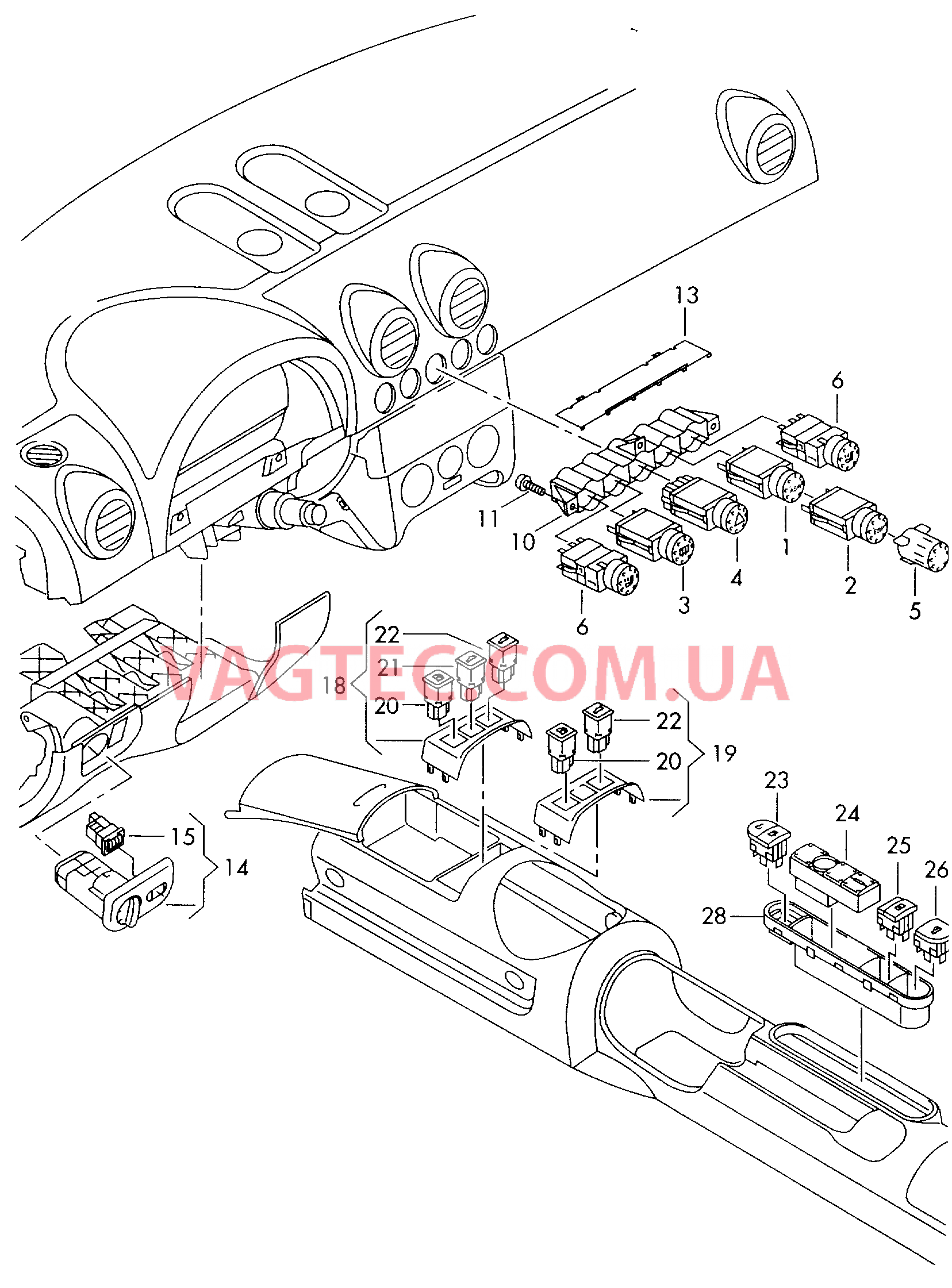 Выключатель в панели приборов Выключатель в централ. консоли  для AUDI TT 2003