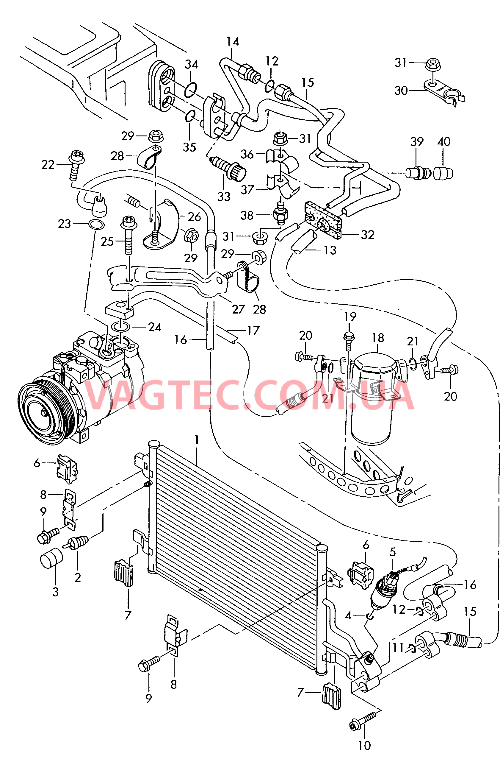 Конденсатор климат.установки Циркуляция хладагента  для AUDI A8Q 2002