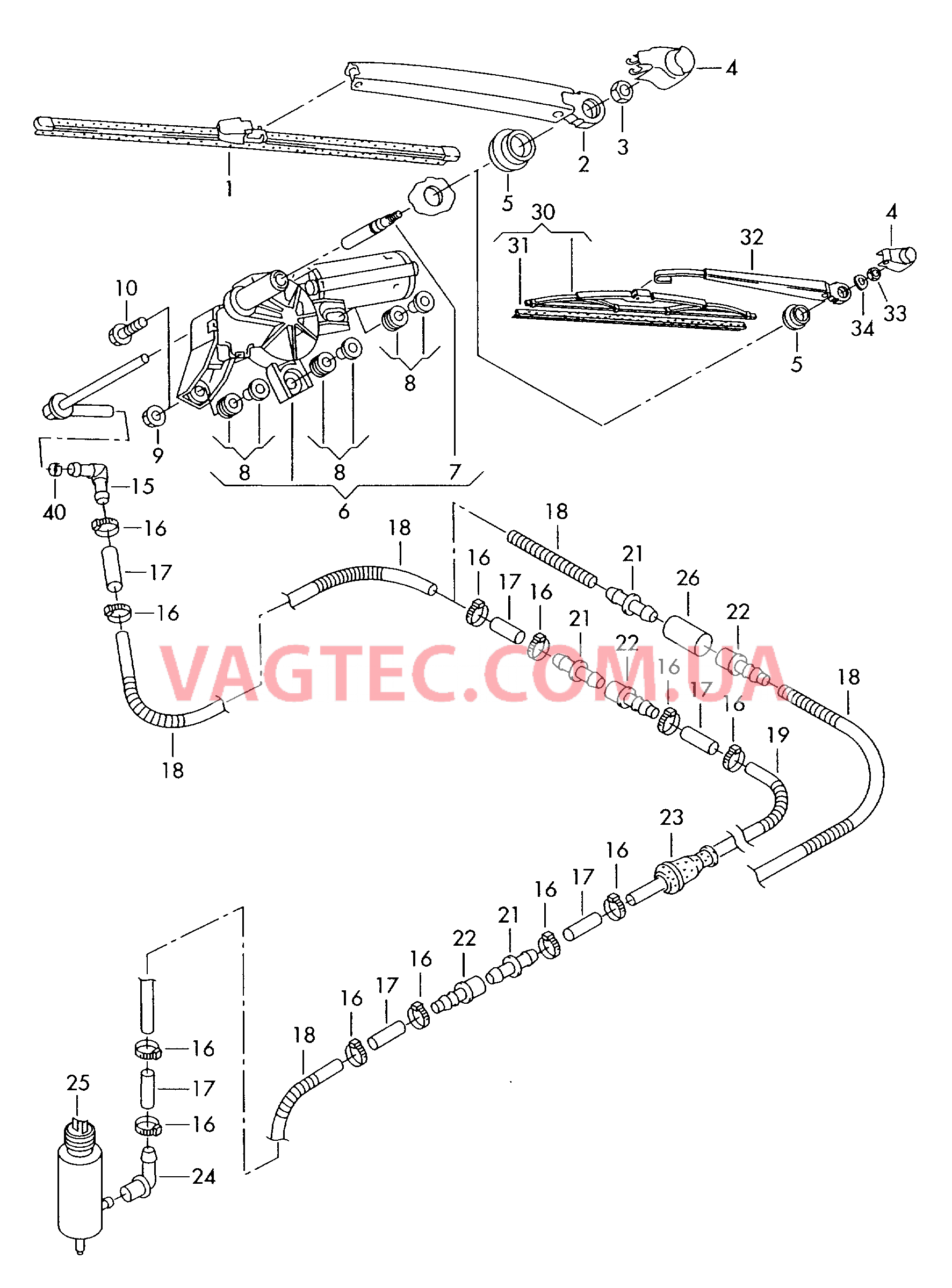 Стеклоочиститель/омыватель для заднего стекла   F 1J-3-450 001>>* F 1J-3D015 733>> для VOLKSWAGEN Bora 2003