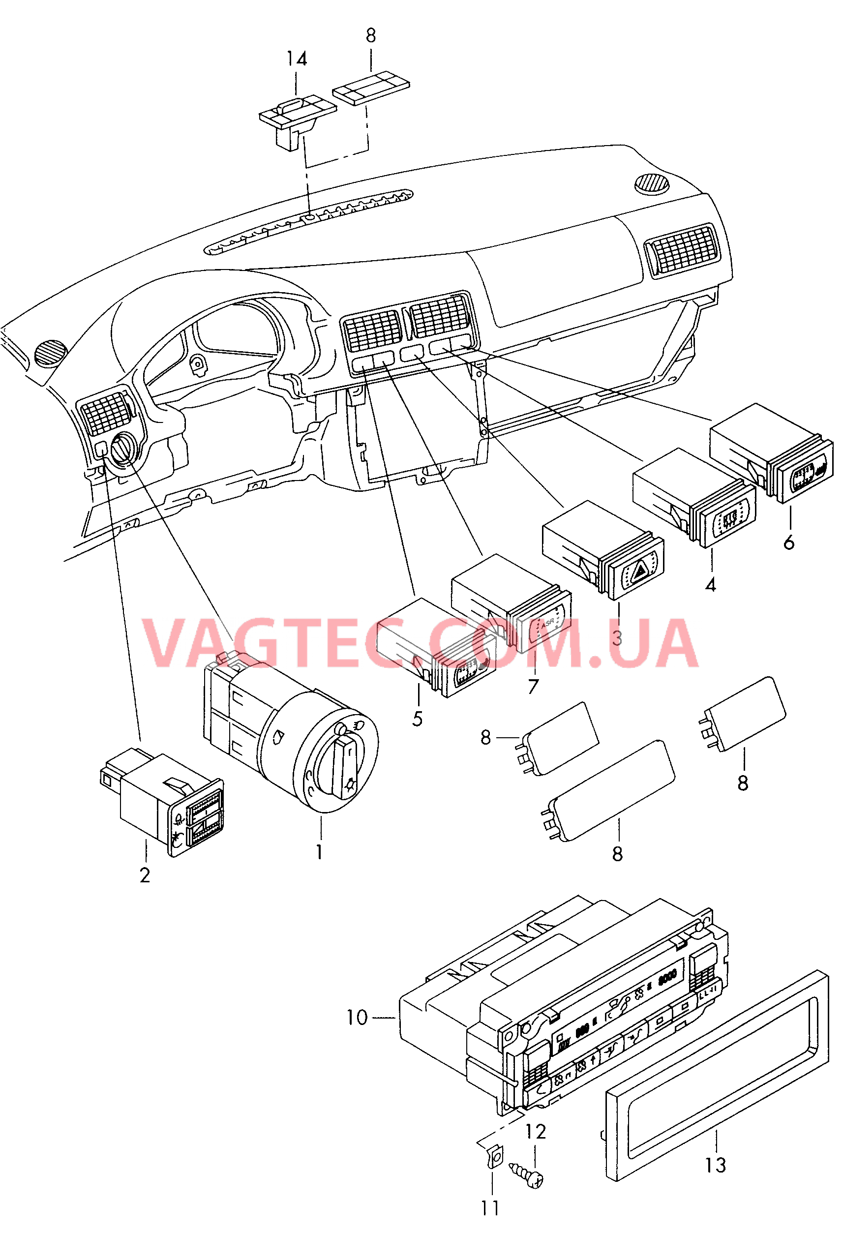 Выключатель в панели приборов БУ климатической установки  для VOLKSWAGEN Bora 2003