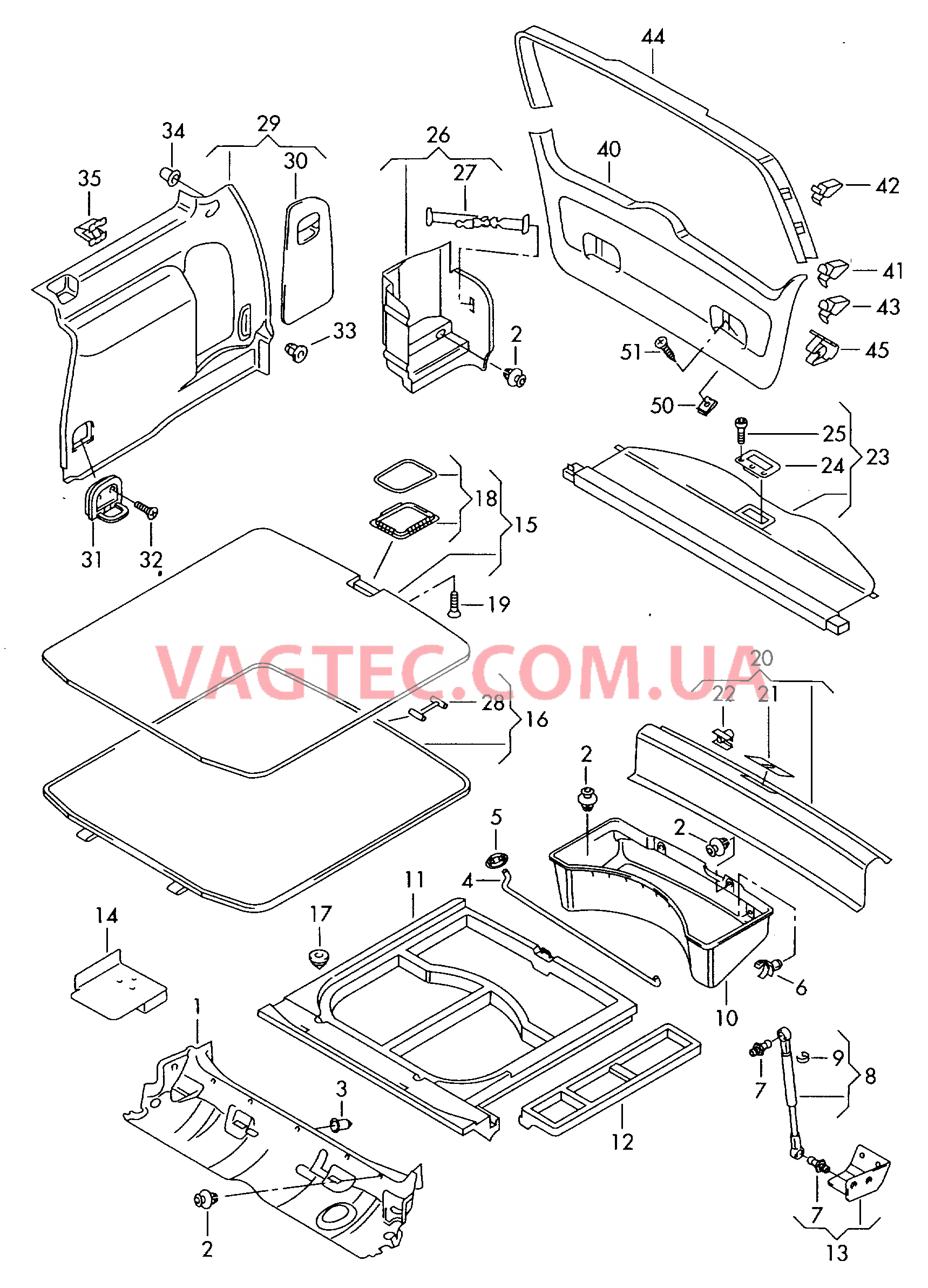 Обшивки багажника  для VOLKSWAGEN GOLF 2001