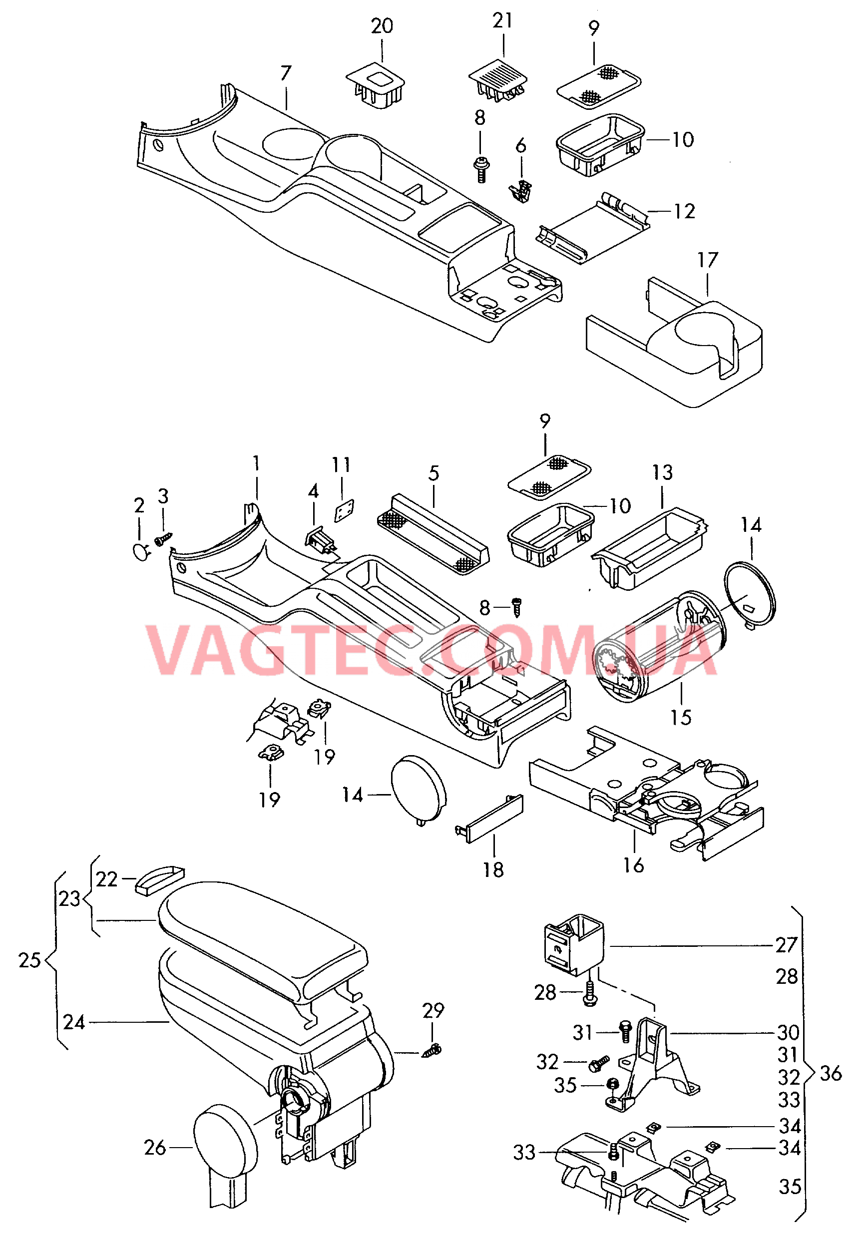 Центральная консоль Подлокотник  для VOLKSWAGEN GOLF 2001