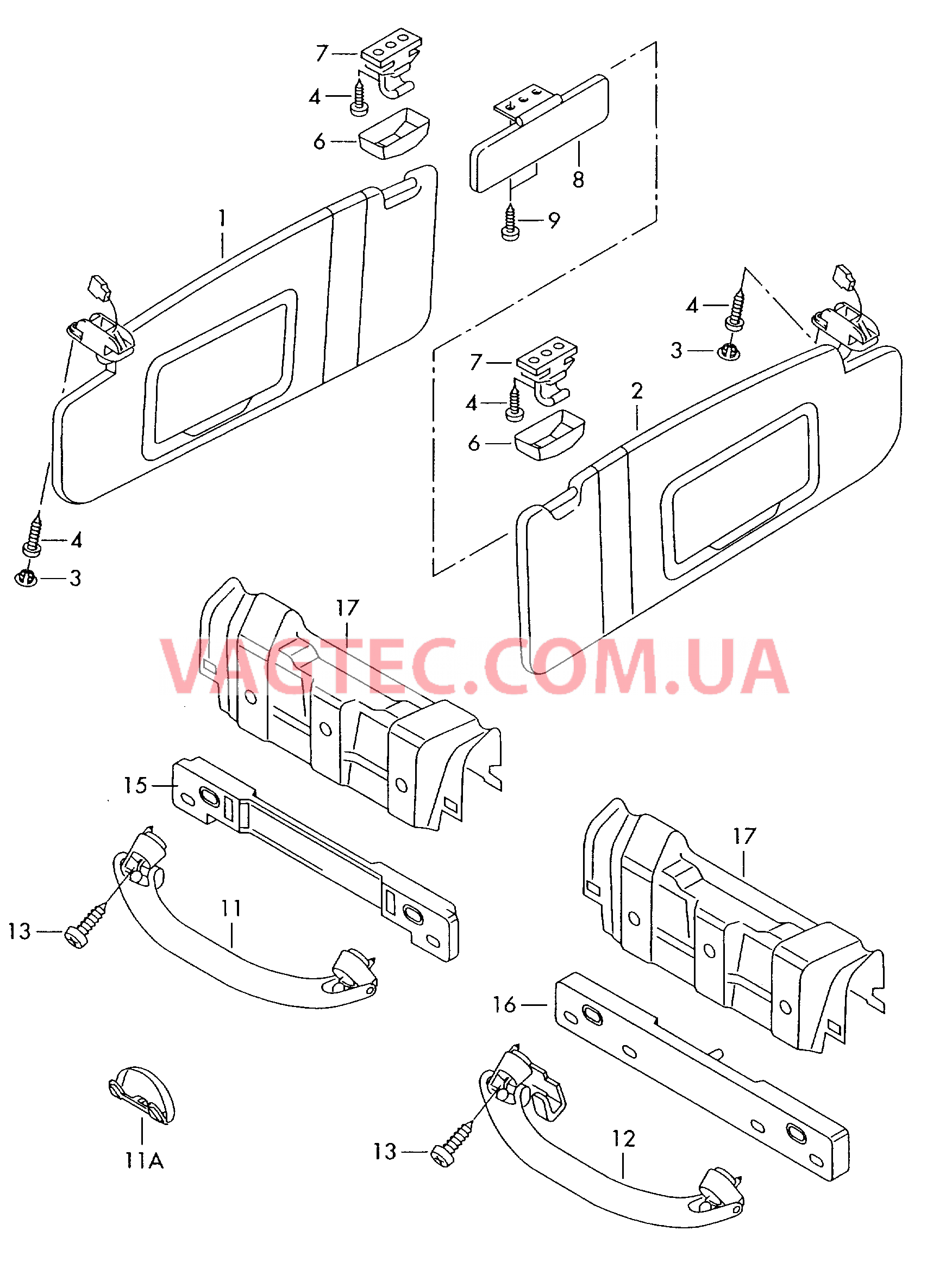 Козырьки солнцезащитные Ручка  для VOLKSWAGEN Bora 2004