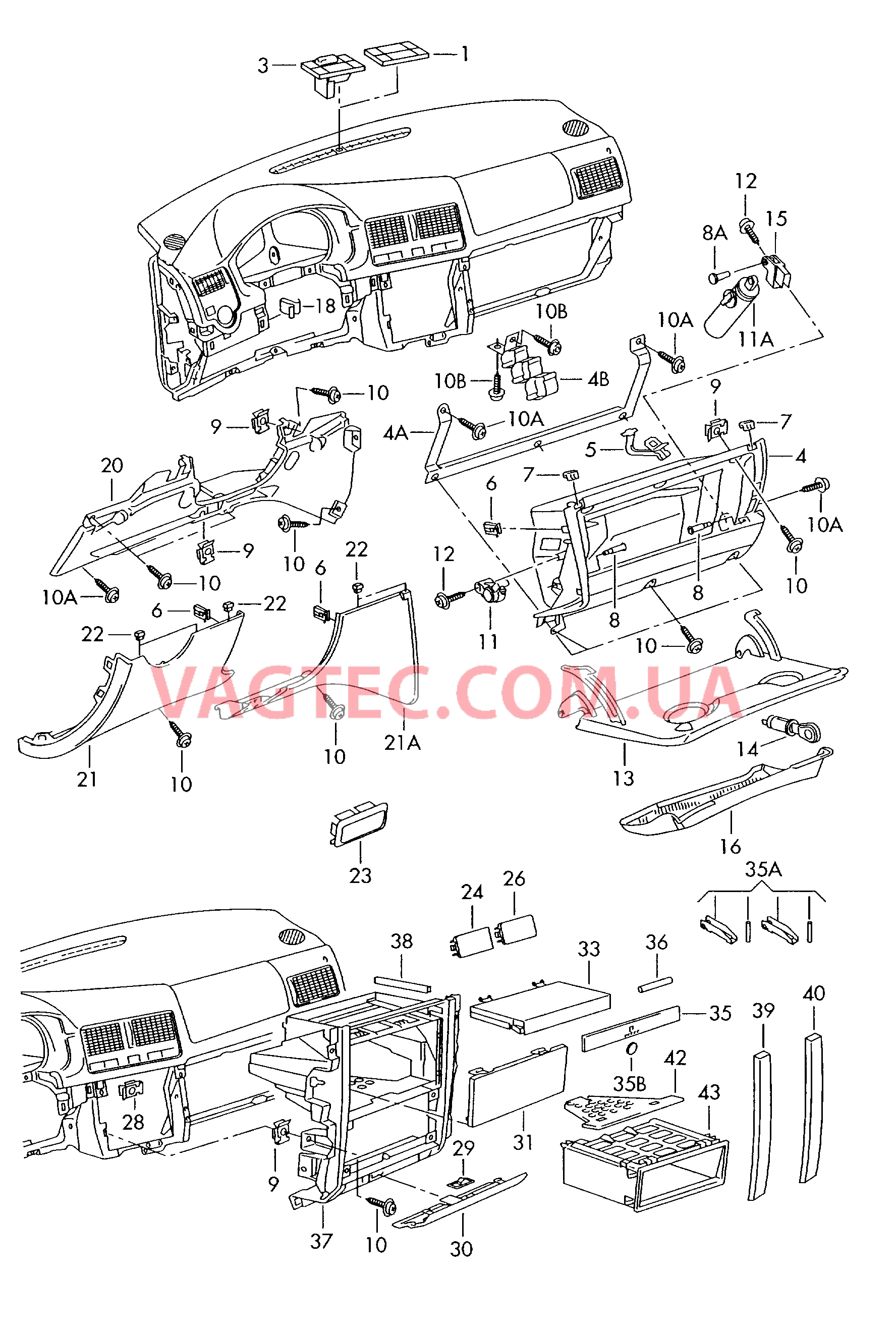 Детали, встроен. в пан. приб.  для VOLKSWAGEN GOLF 2002