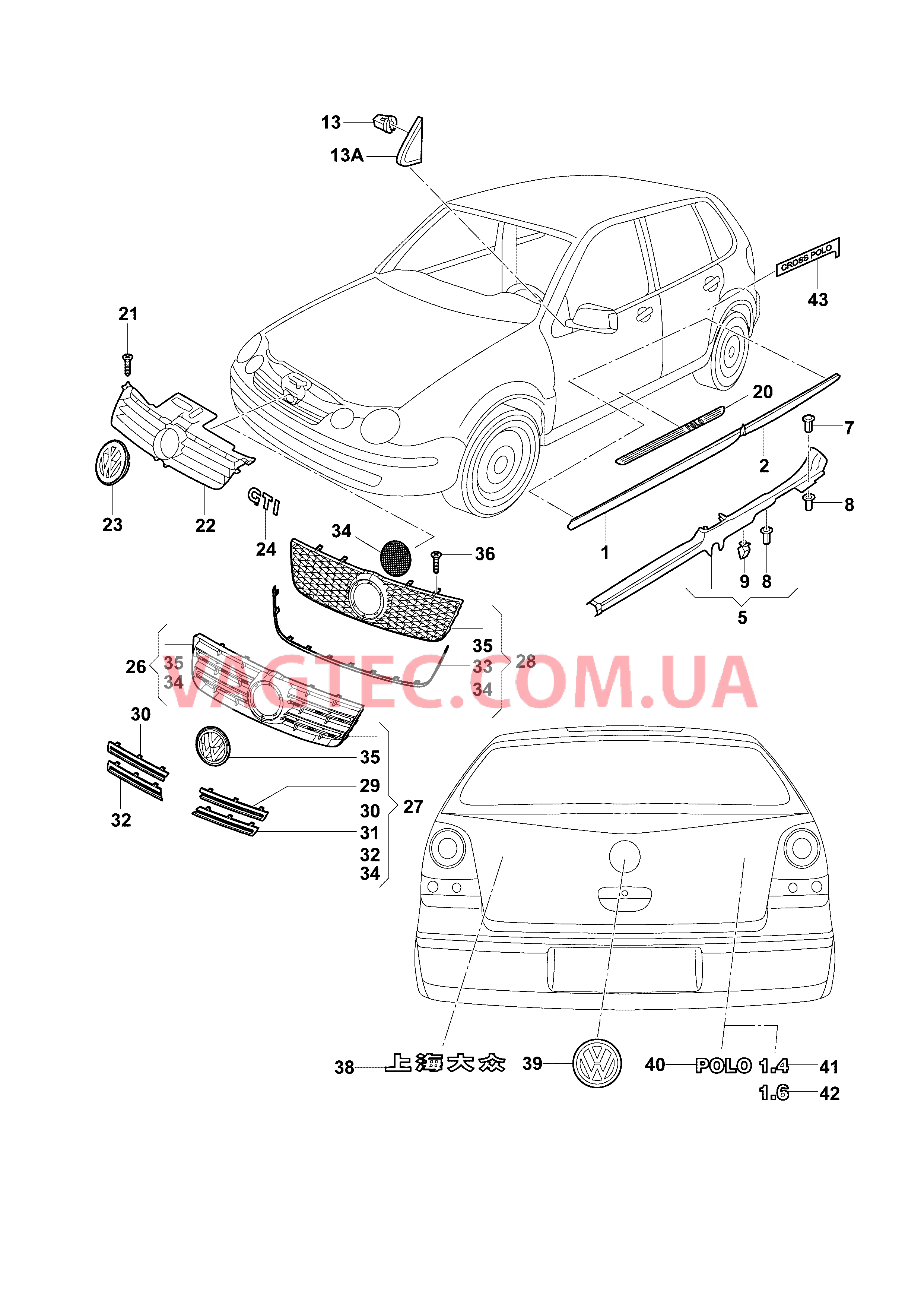 Защитные молдинги VW РOLO  Накладка порога VW РOLO  Накладка VW РOLO  Надписи VW РOLO  Решетка радиатора VW РOLO   для VOLKSWAGEN POCC 2009