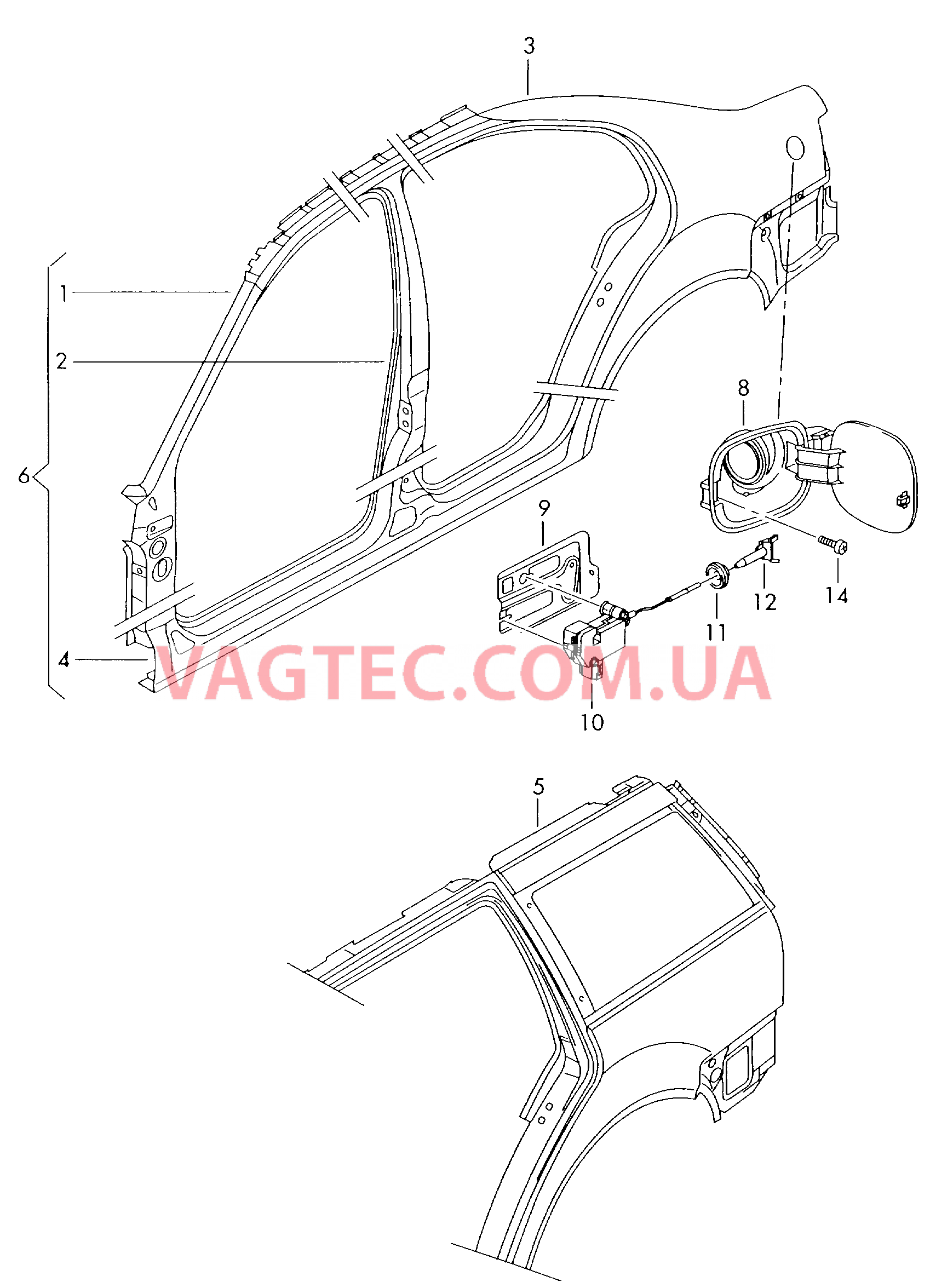 Отрезная деталь каркас боковины  Крышка лючка залив. горловины  для VOLKSWAGEN Bora 2002