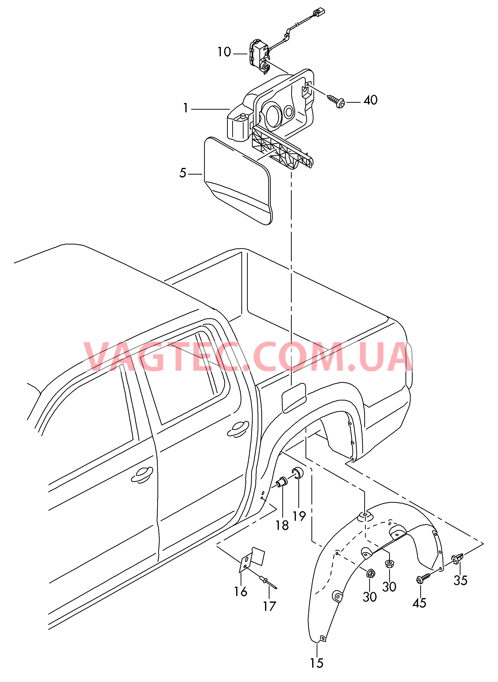 Пластик локера колесной арки Крышка заливной горловины бака с серьгой  для VOLKSWAGEN Amarok 2017