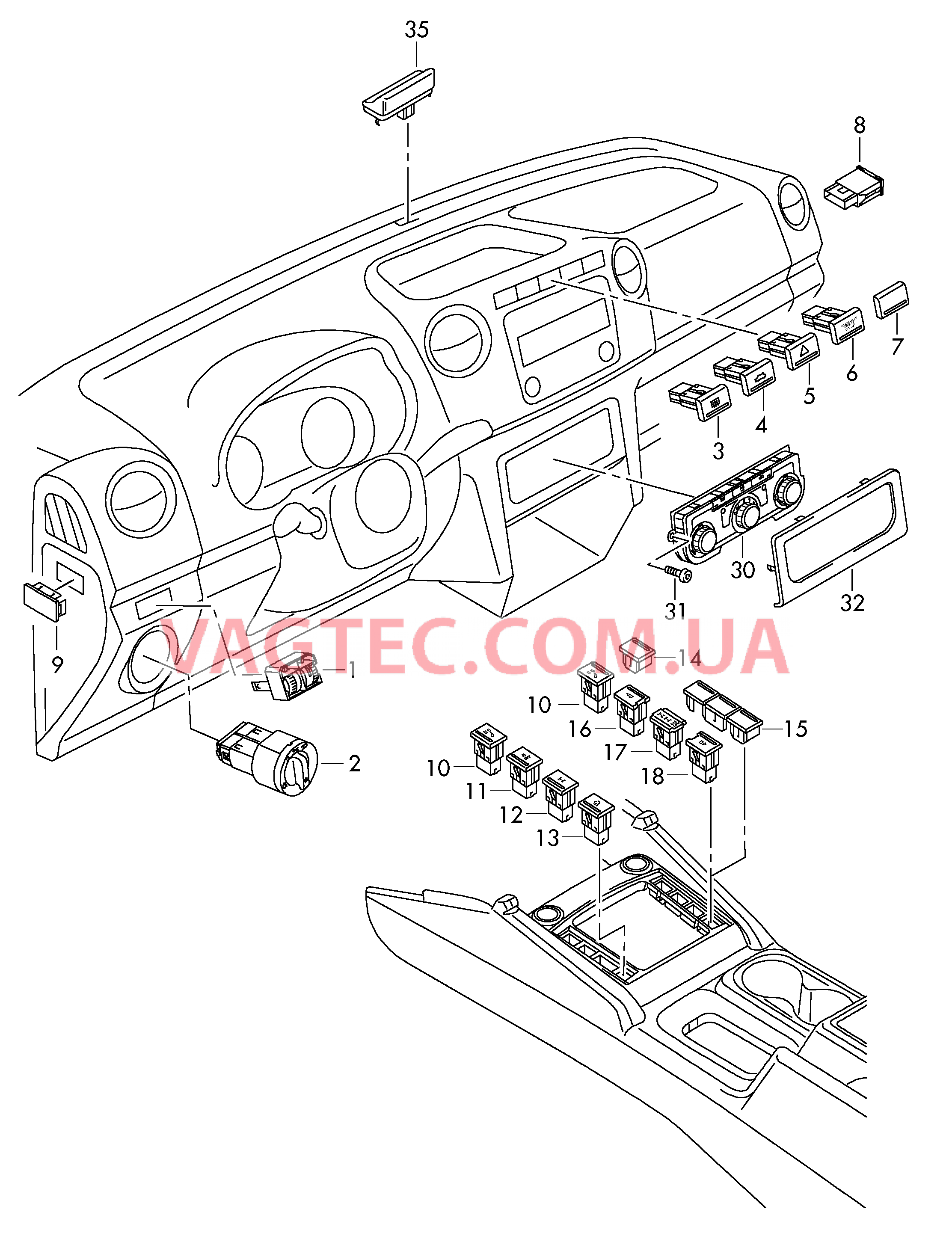 Выключатель света Выключатель в панели приборов Выключатель в централ. консоли БУ климатической установки Датчик интенс. солн. излуч.  для VOLKSWAGEN Amarok 2012
