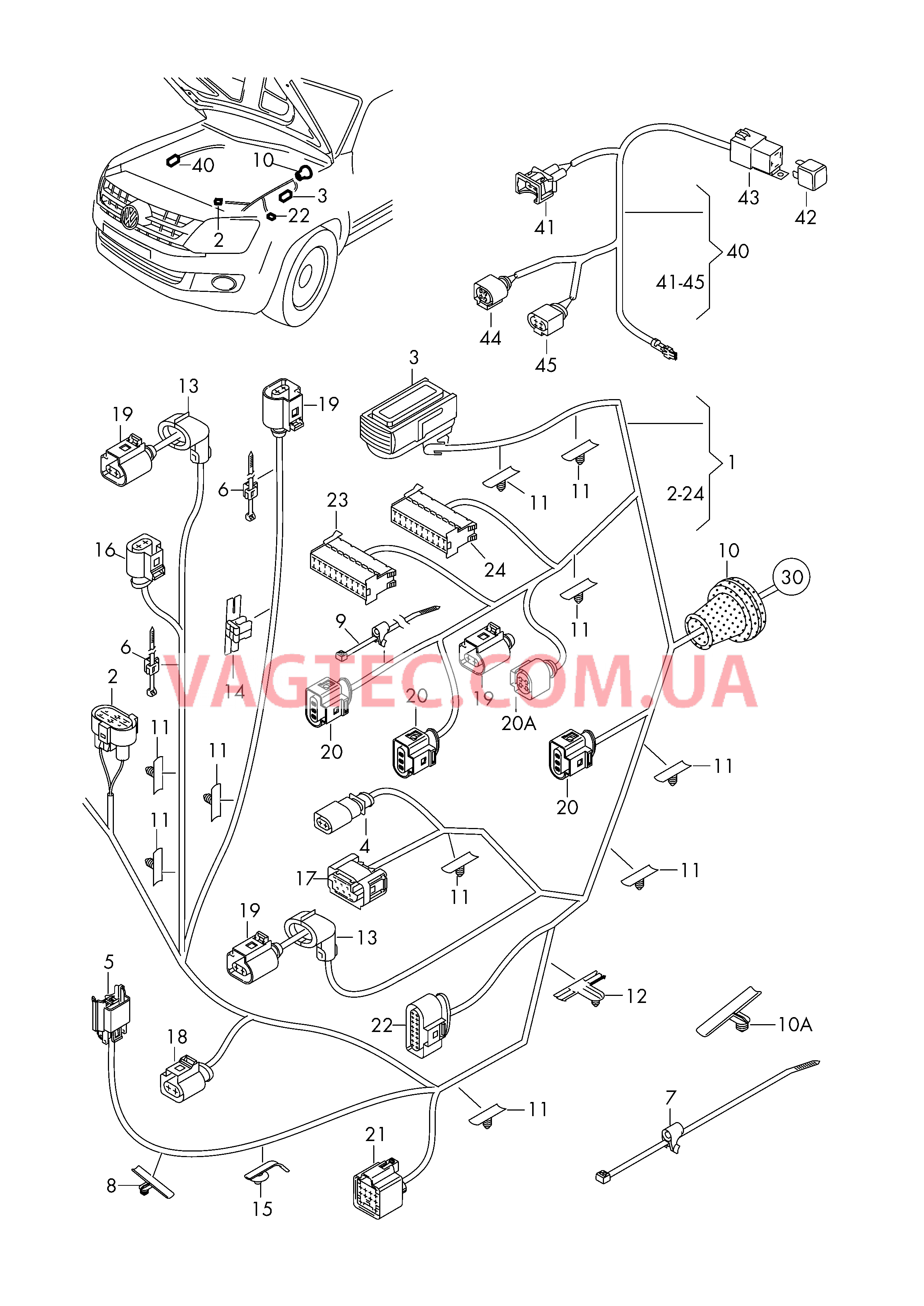 Жгут проводов для двигателя и освещения  для VOLKSWAGEN Amarok 2011