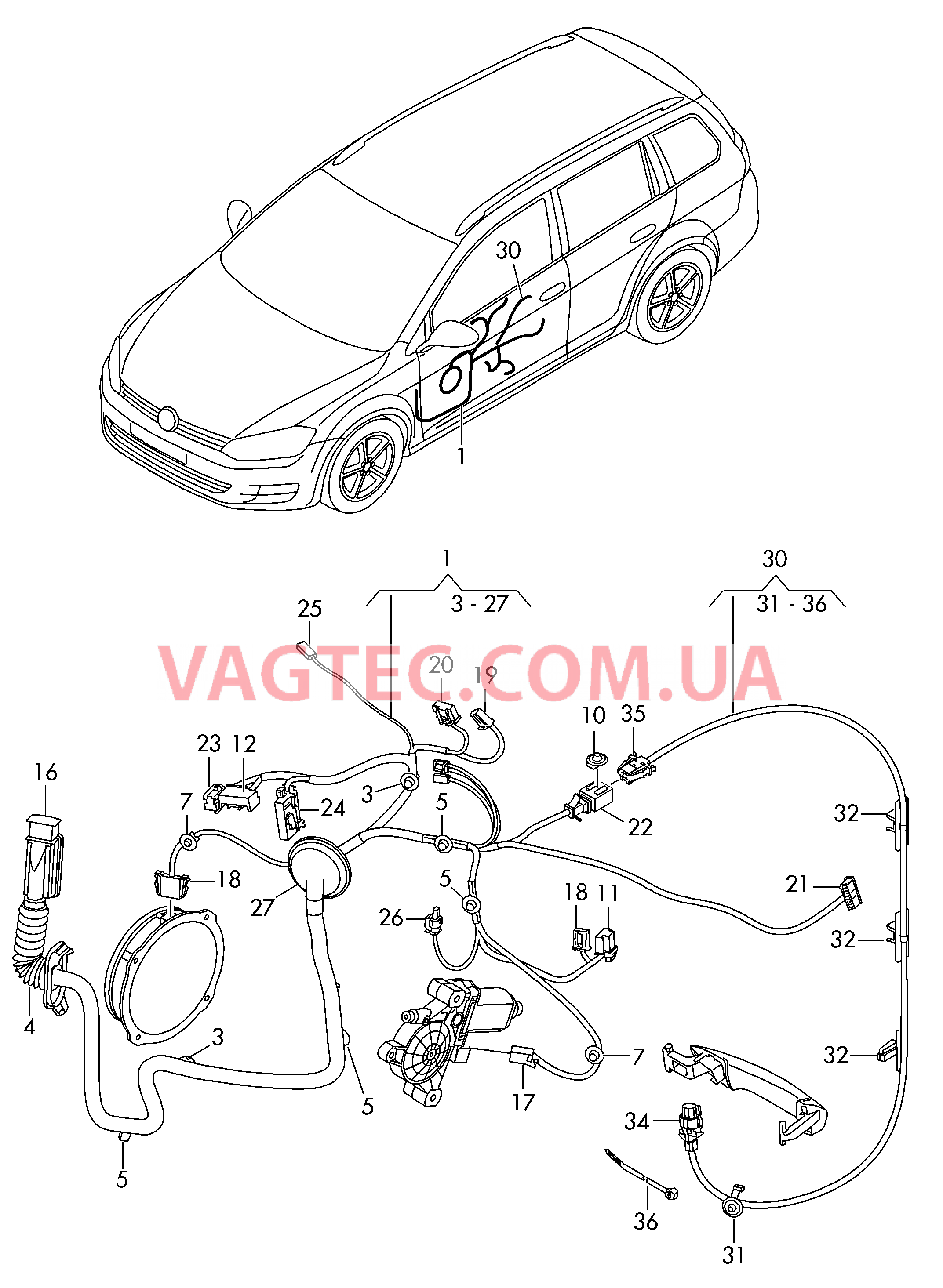 Жгут проводов двери  для VOLKSWAGEN GOLF 2014-2