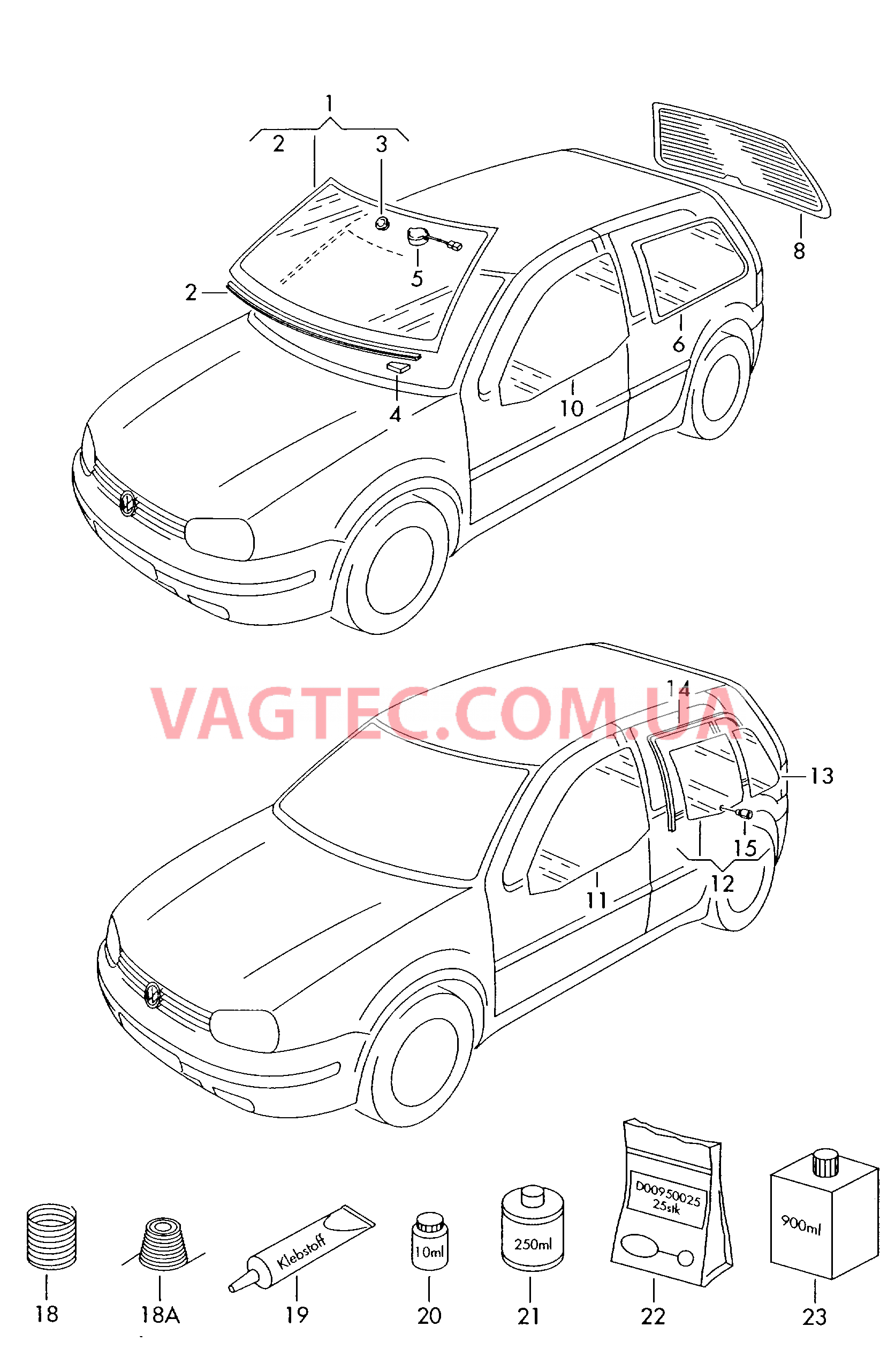 Cтекла оконные, уплотнители  для VOLKSWAGEN GOLF 2001