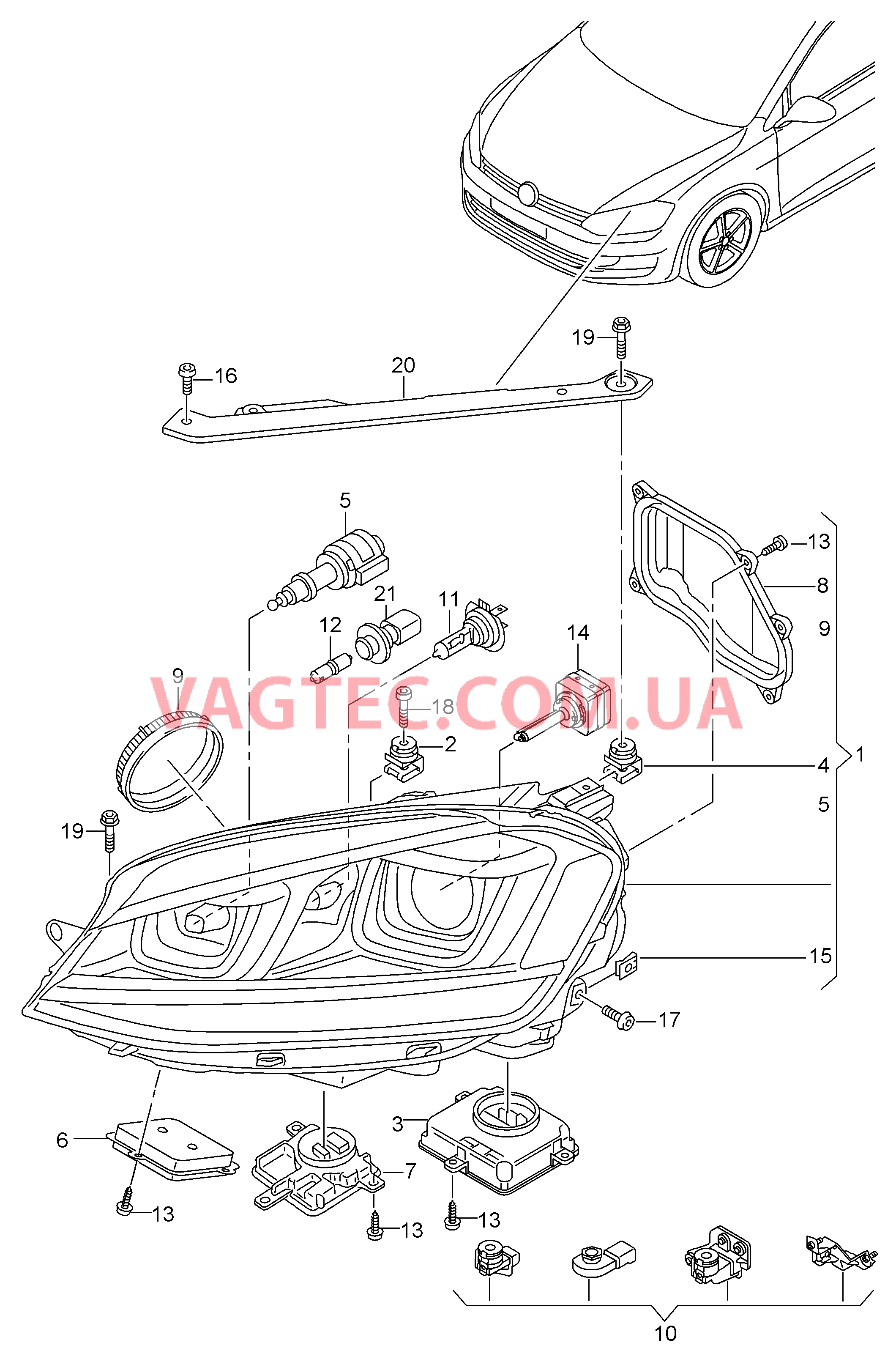 Фара адаптивного освещения и светод. секции днев. реж.осв.  для VOLKSWAGEN GOLF 2017