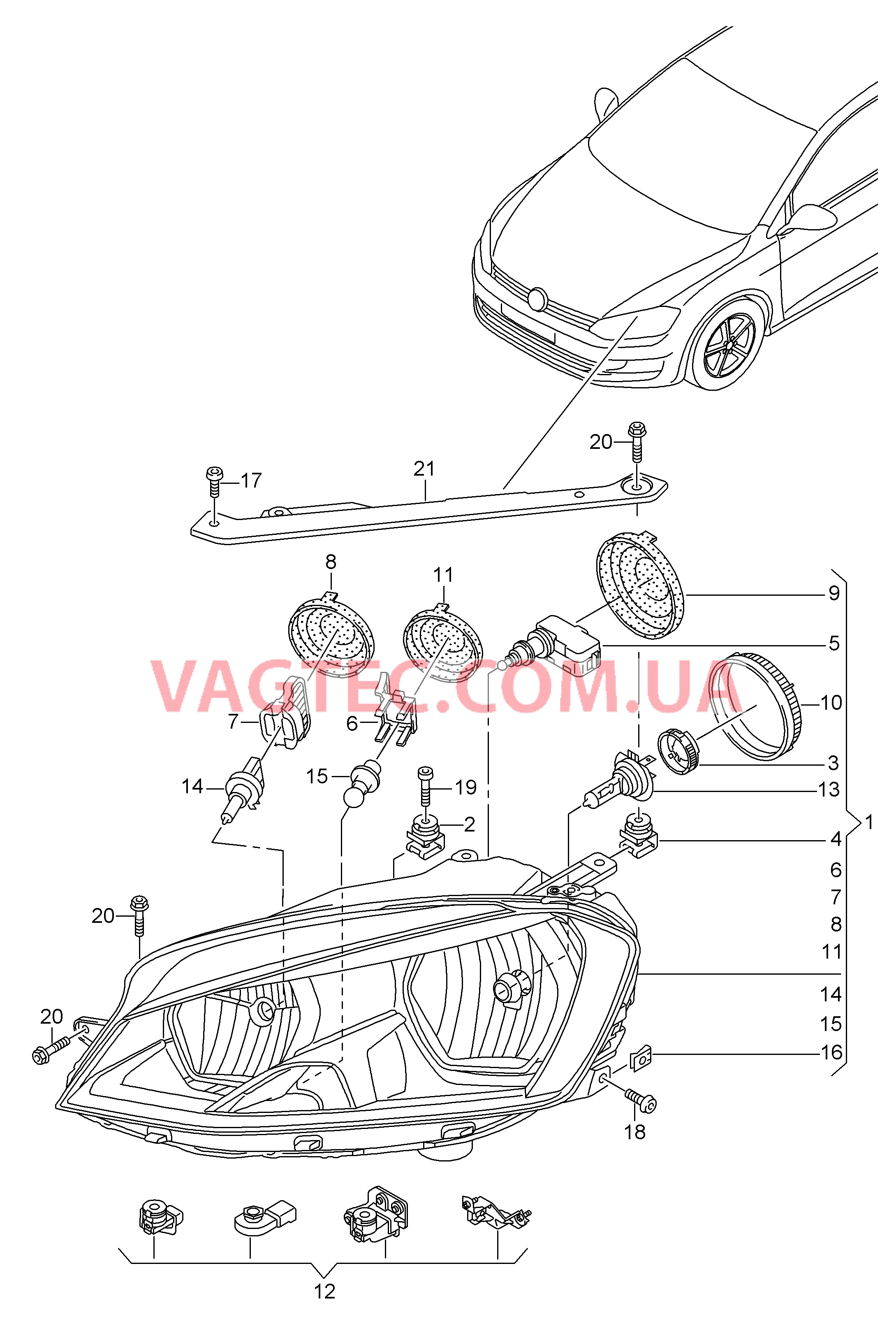 Двойная галогенная фара  для VOLKSWAGEN GOLF 2014-2