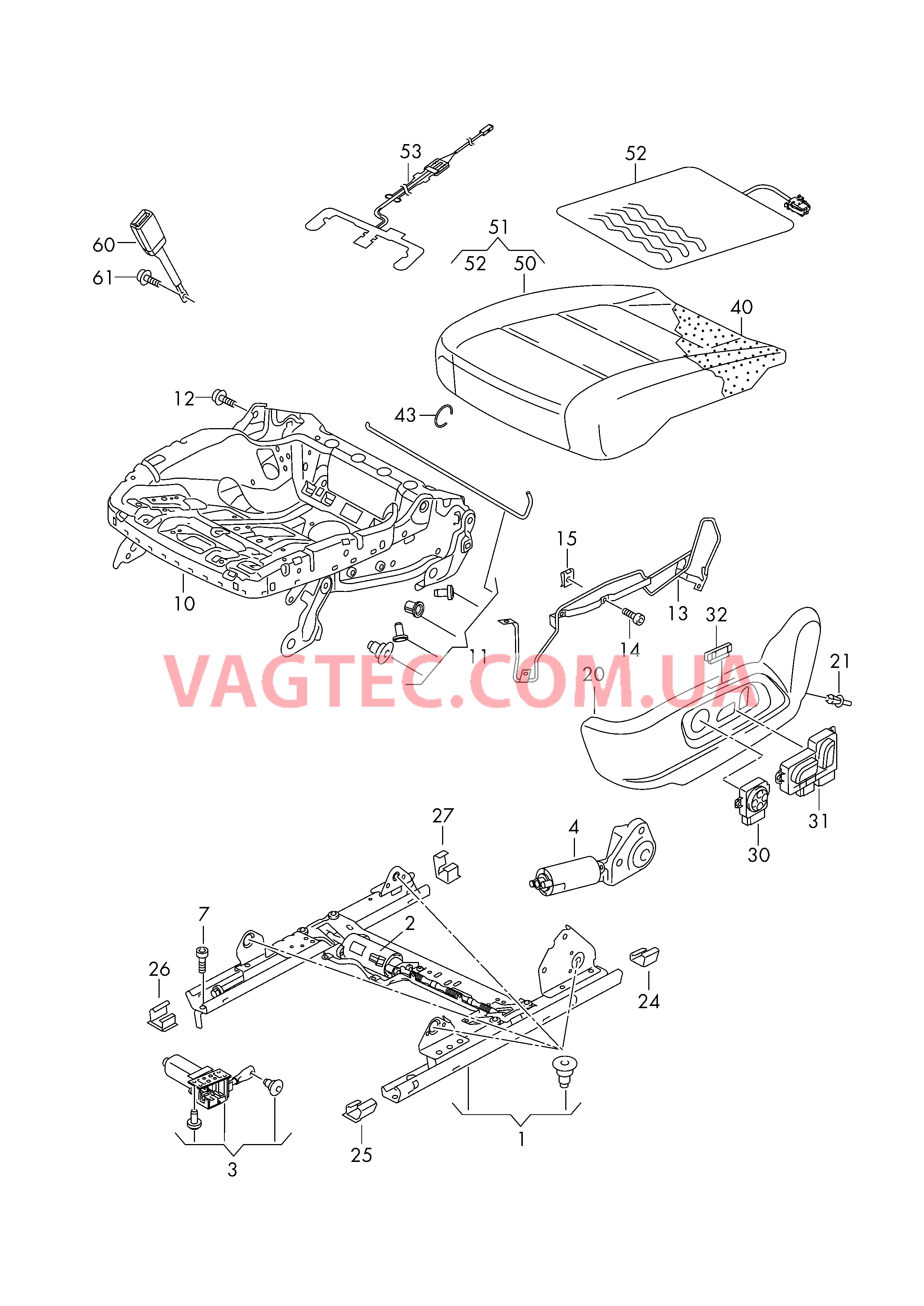 Каркас сиденья (с электр. приводом регулировки)  для VOLKSWAGEN GOLF 2014-1