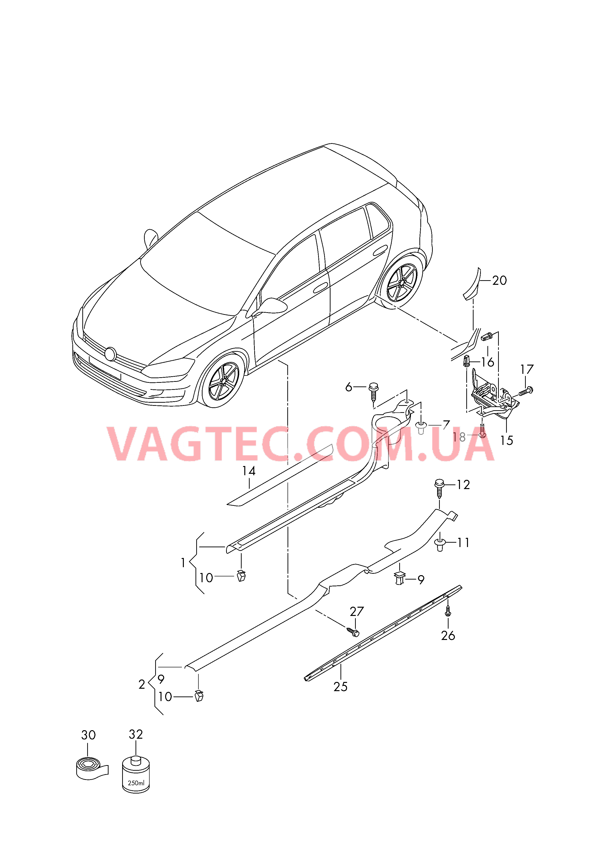 Накладка порога Кожух Облицовка порога  для VOLKSWAGEN GOLF 2016-1