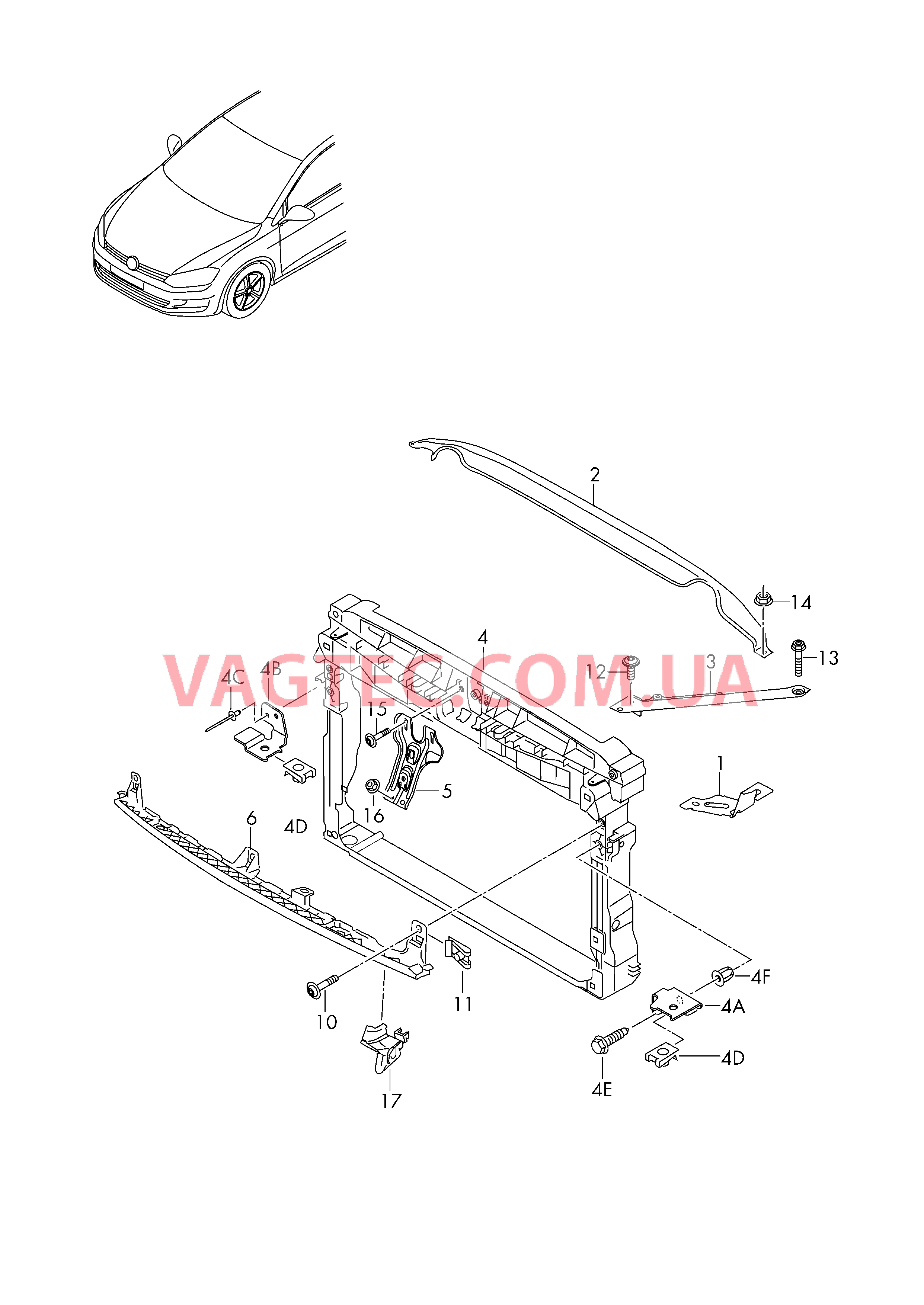 Передняя несущая панель с креплением для радиатора ОЖ  для VOLKSWAGEN GOLF 2017-1
