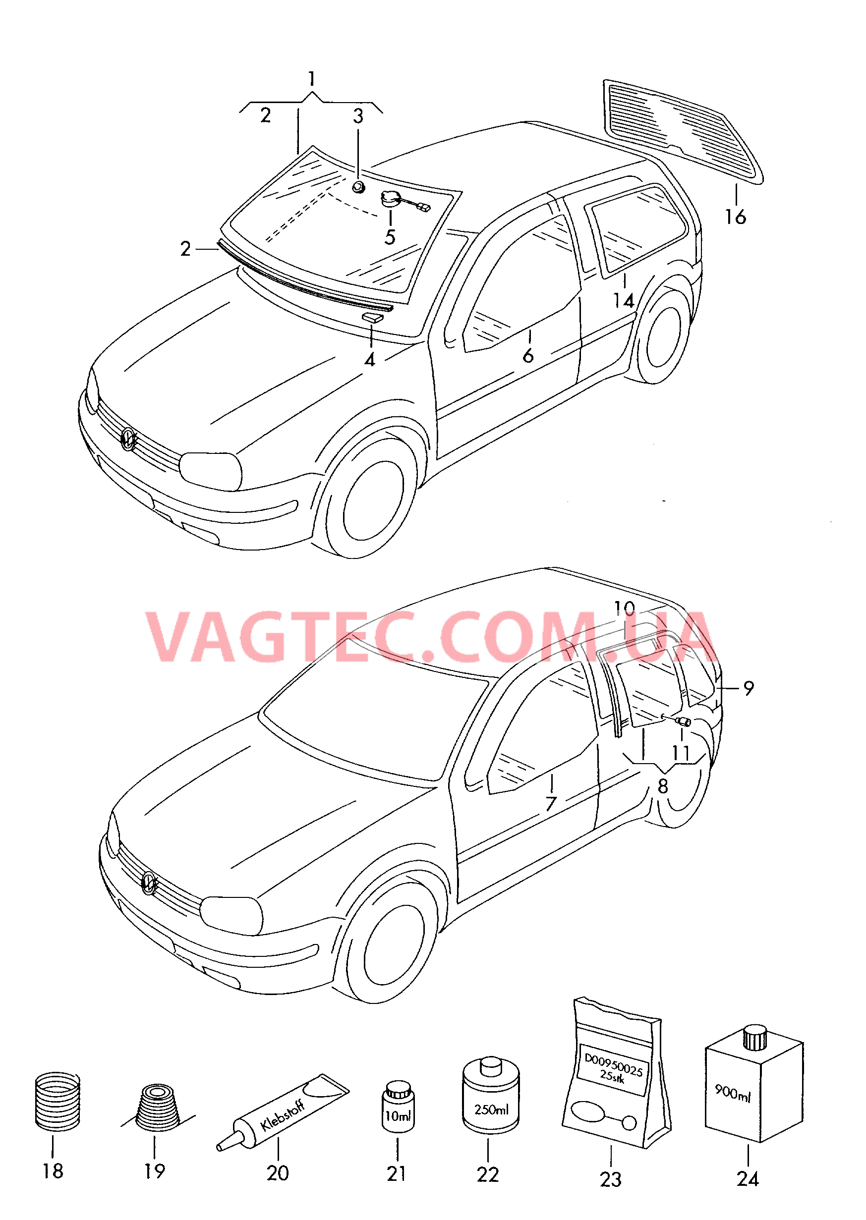 Ветровое стекло Стекло двери Cтекло боковое Заднее стекло Клеящий и уплотняющий материал  для VOLKSWAGEN GOLF 2002