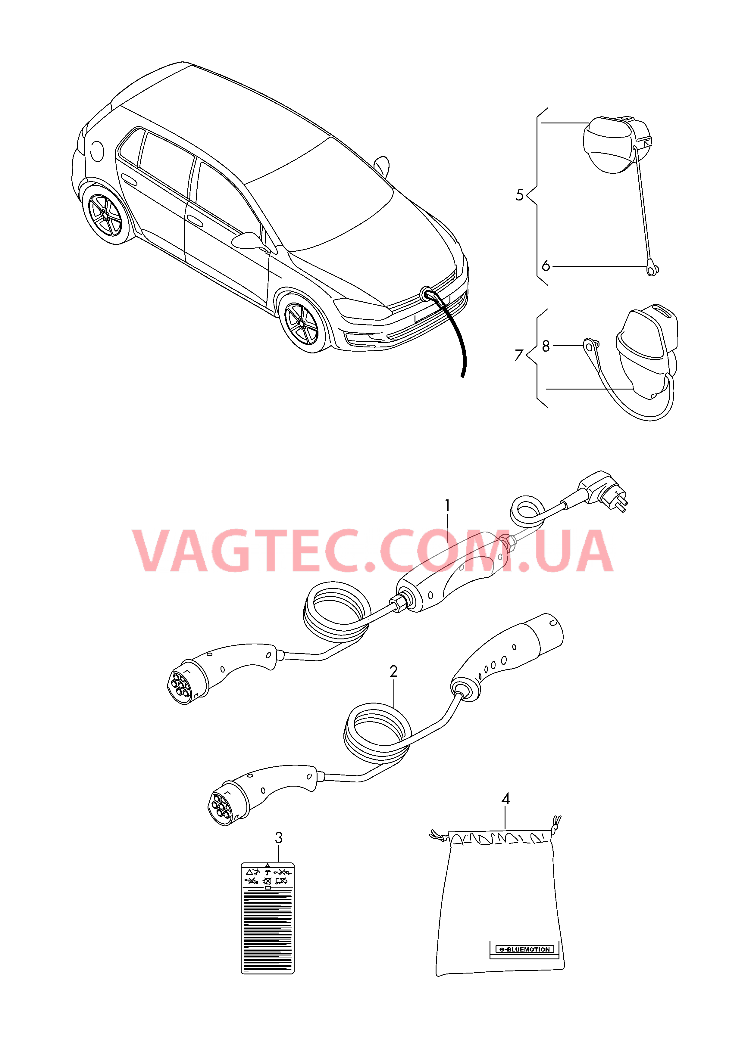 Зарядн.кабель для розетки сети Заряд.кабель дом.заряд.станции Зарядный кабель для обществ. зарядной станции  для VOLKSWAGEN GOLF 2015