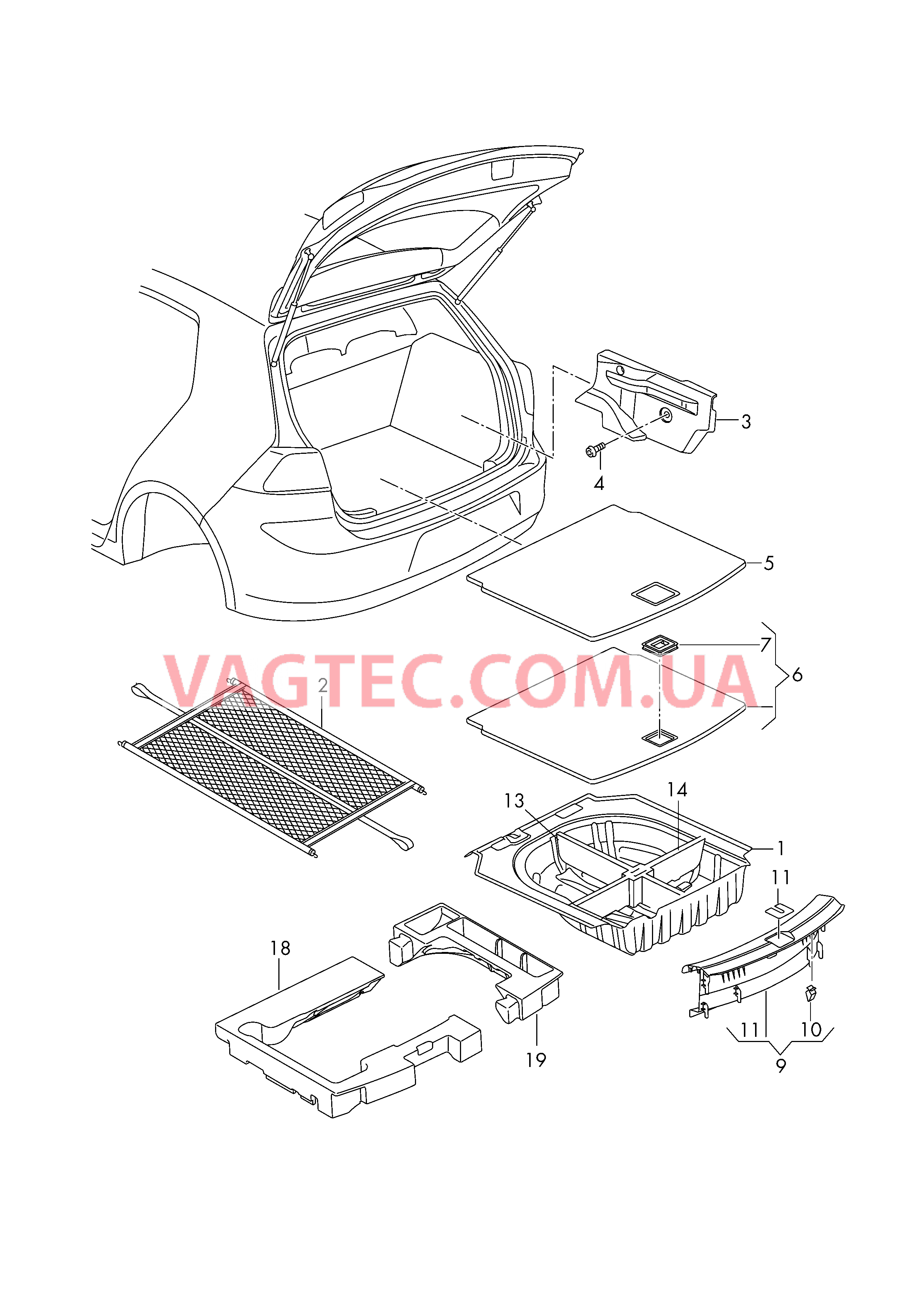 Коврик багажника Накладка для кронштейна замка  для VOLKSWAGEN GOLF 2017