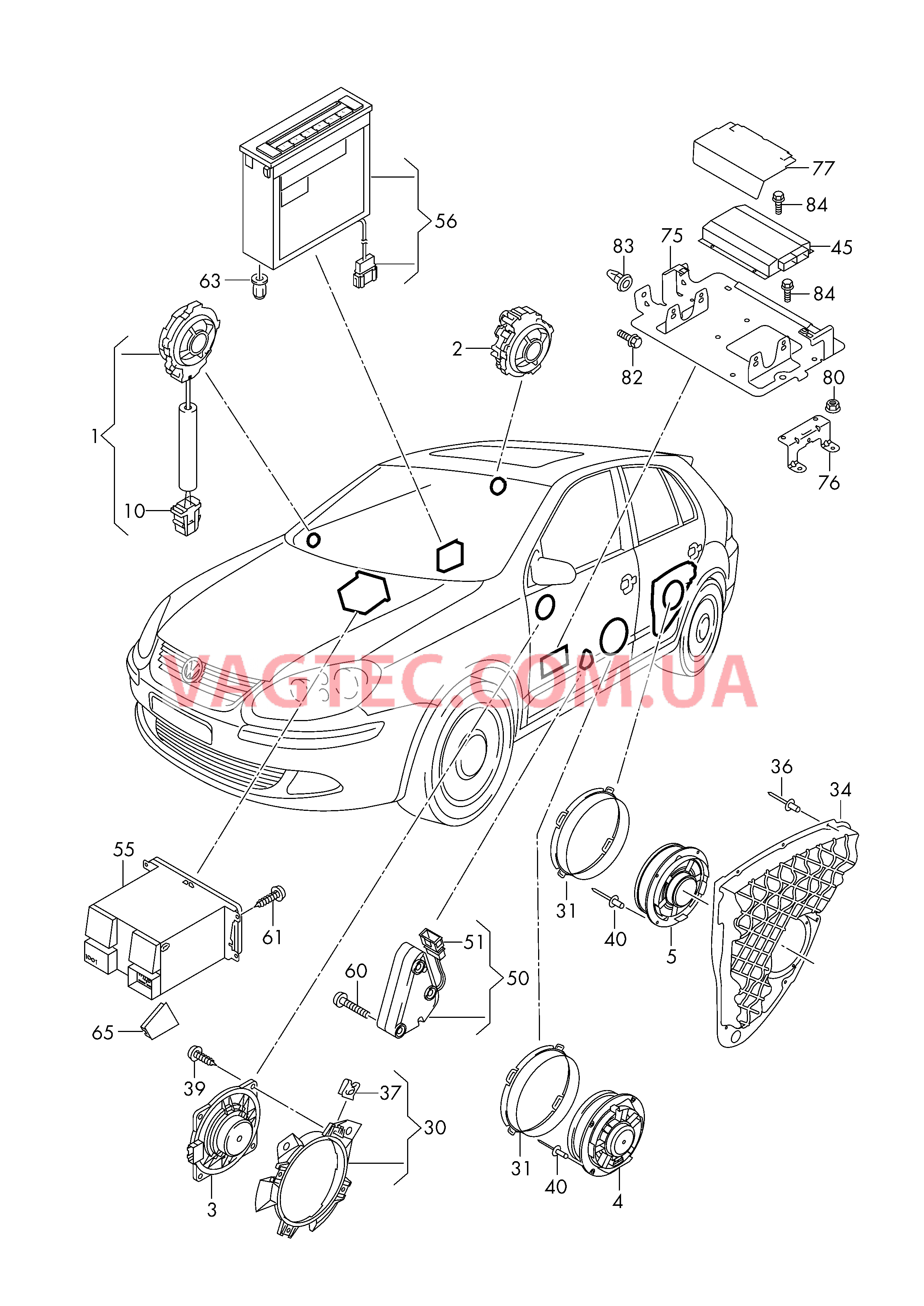 Электрические детали акустической системы   F             >> 1K-8Р055 516 F             >> 1K-8U010 775* F             >> 1K-8W150 328* для VOLKSWAGEN GOLF 2009-1