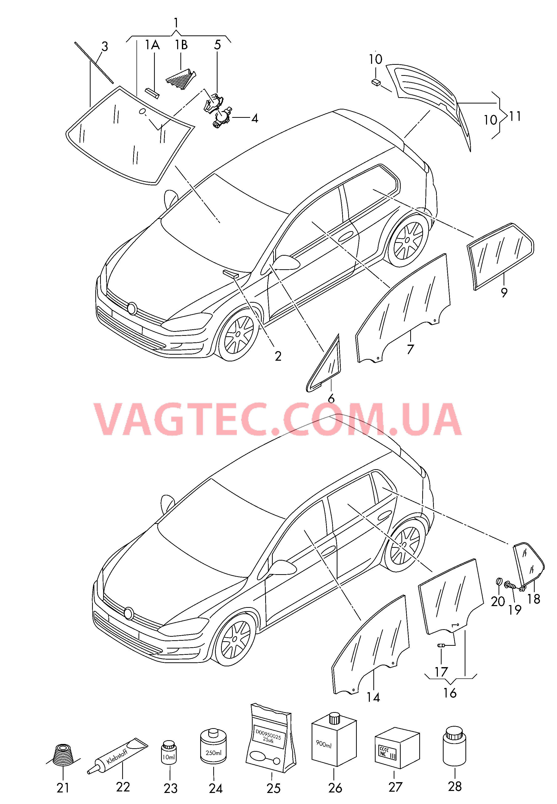 Стёкла  для VOLKSWAGEN GOLF 2013-2