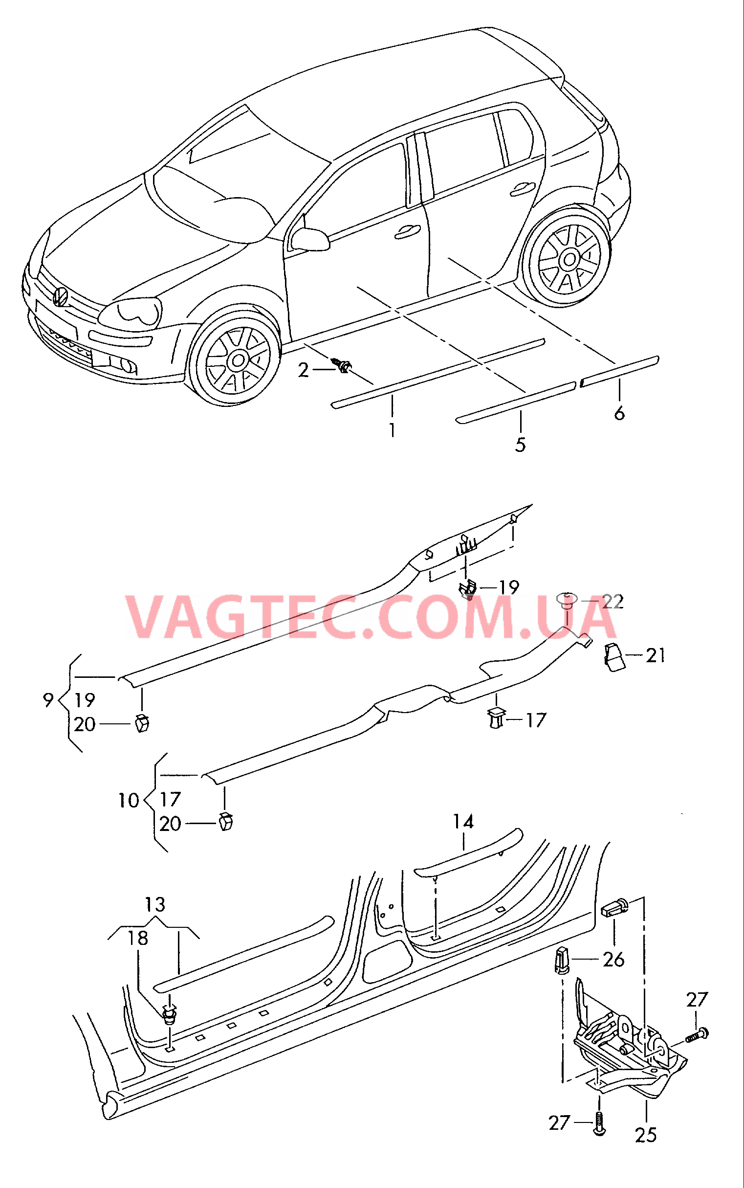 Защитный молдинг Защитный молдинг Накладка порога Кожух  для VOLKSWAGEN GOLF 2004-1