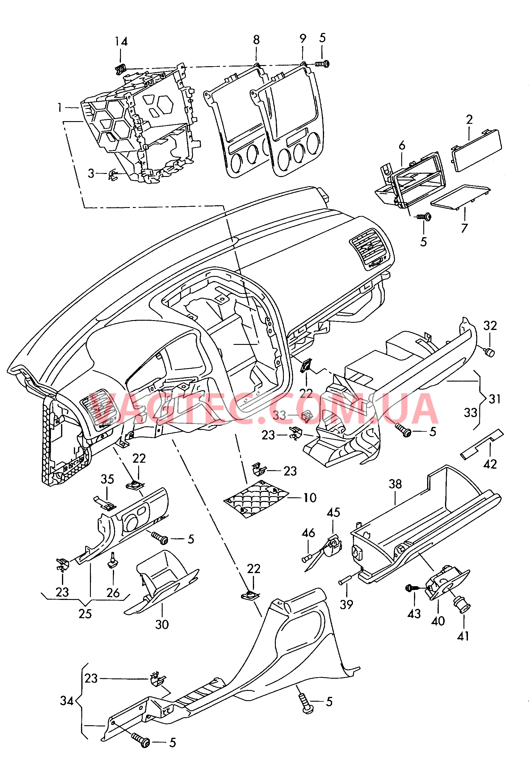 Детали, встроен. в пан. приб.  для VOLKSWAGEN GOLF 2008-1