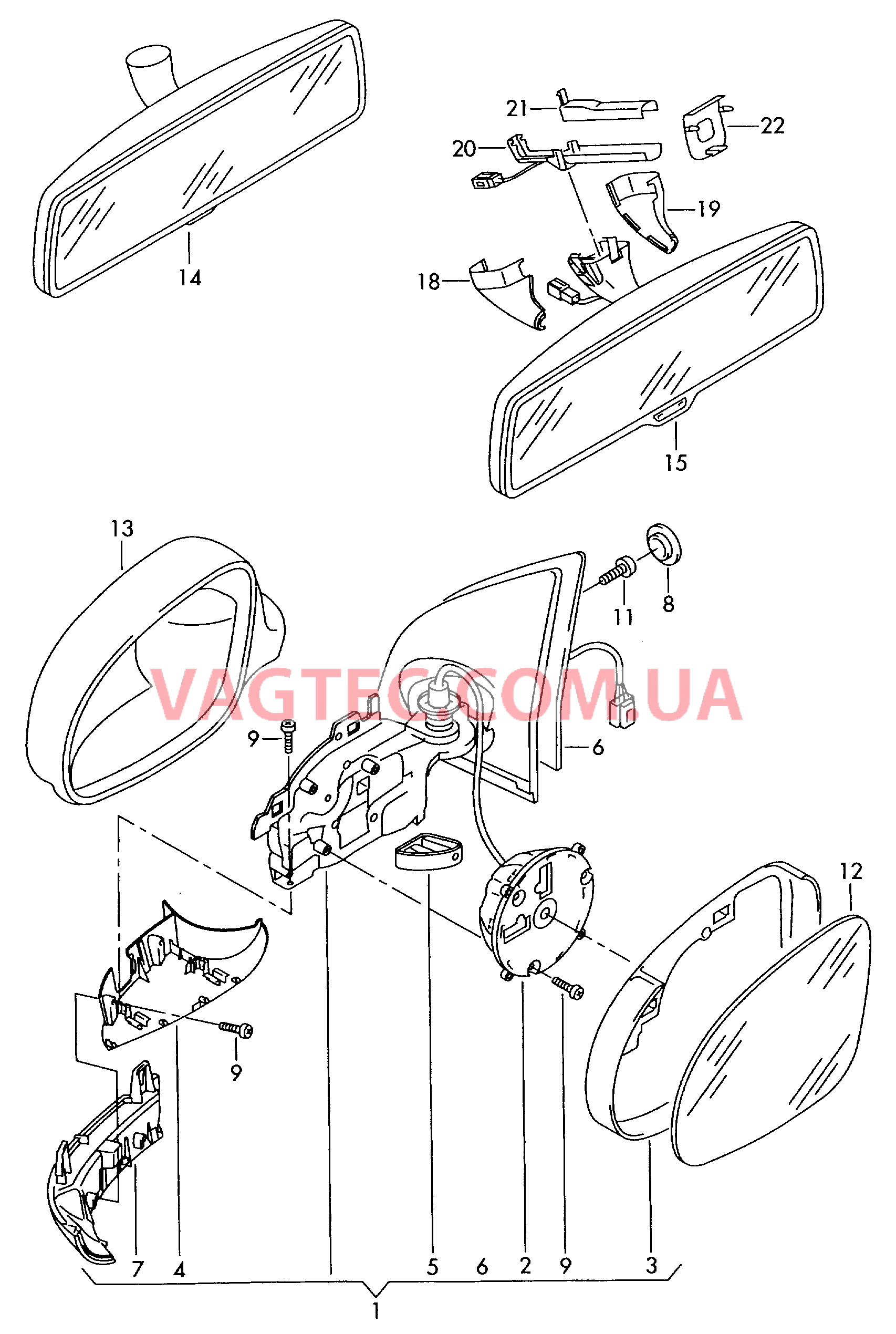 Наружные зеркала Внутреннее зеркало задн. вида  для VOLKSWAGEN GOLF 2004-1