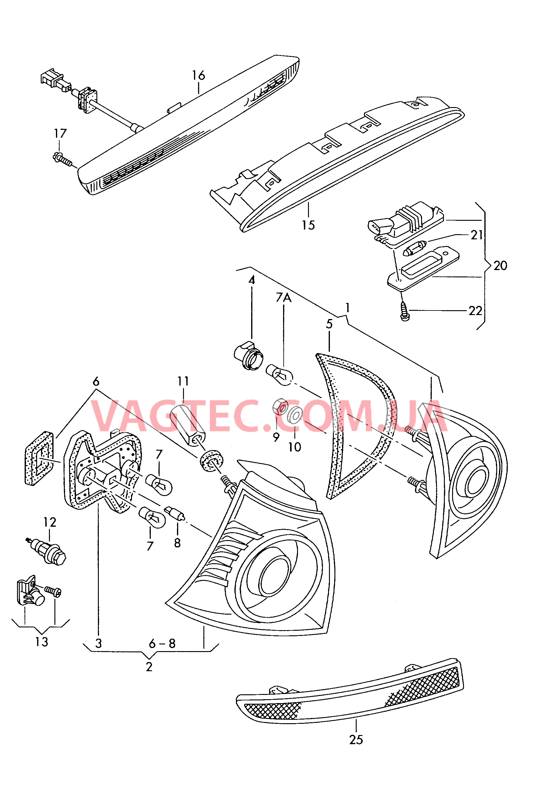 Задний фонарь Верхний стоп-сигнал Плафон освещ. номерного знака  для VOLKSWAGEN GOLF 2005-2