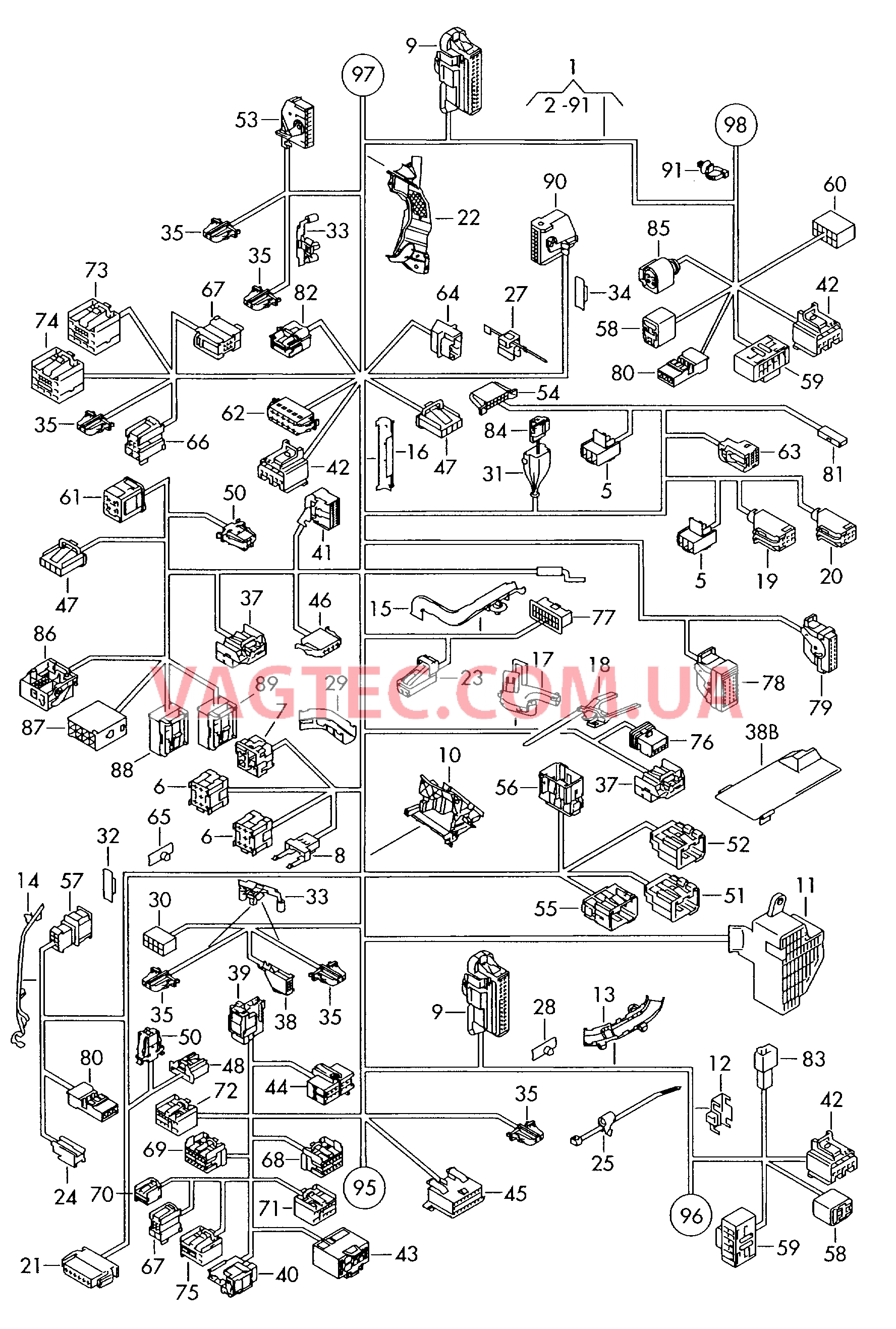 Центральный жгут Детали не в сборе                       Область: Панель приборов Cтойка A/B ------------------------------  для VOLKSWAGEN GOLF 2008-1