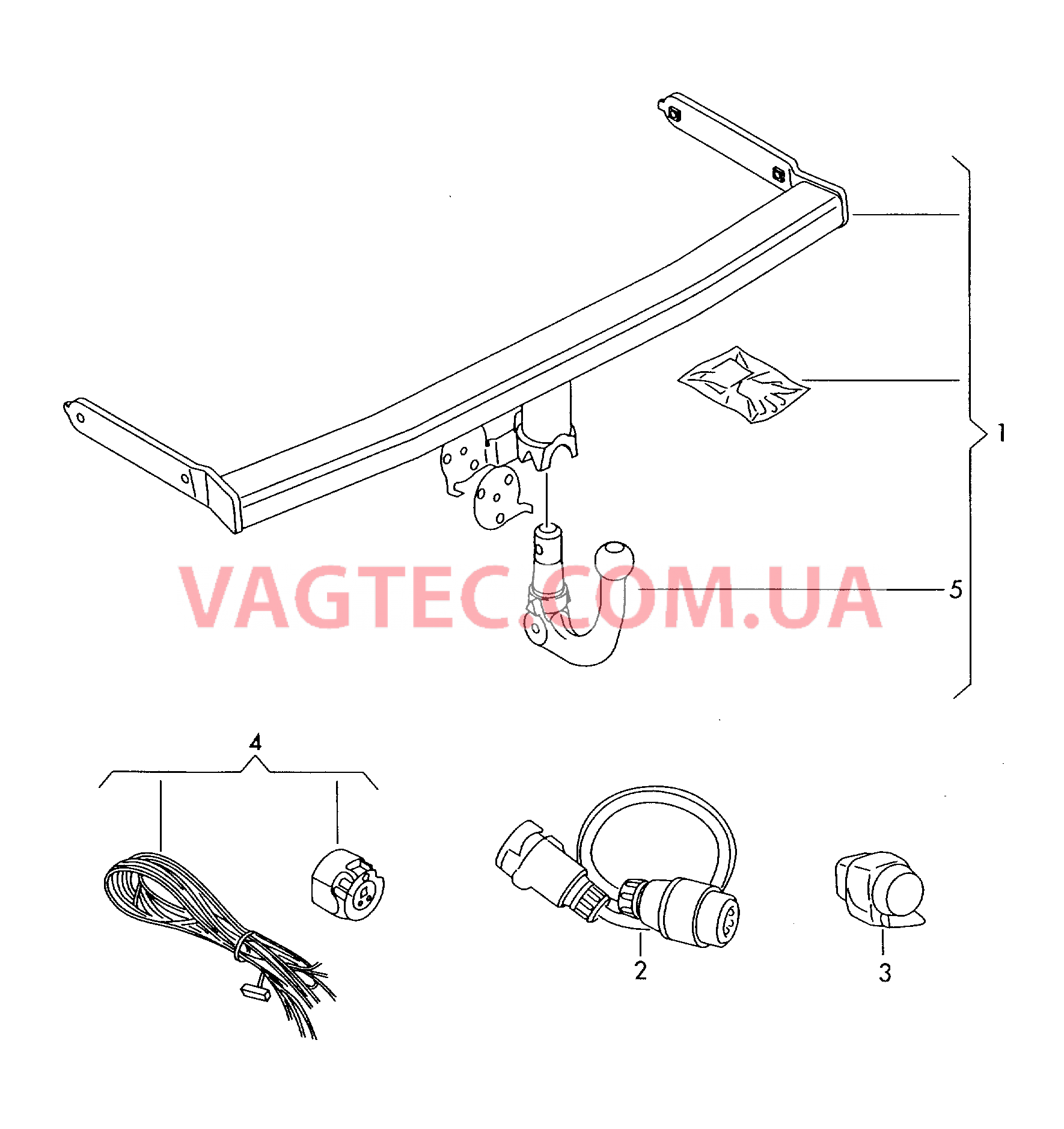 Оригинальные аксессуары Установочный комплект электр. оборудования для прицепа  Тягово-сцепное уст-во, съёмное   для VOLKSWAGEN Golf.Plus 2014