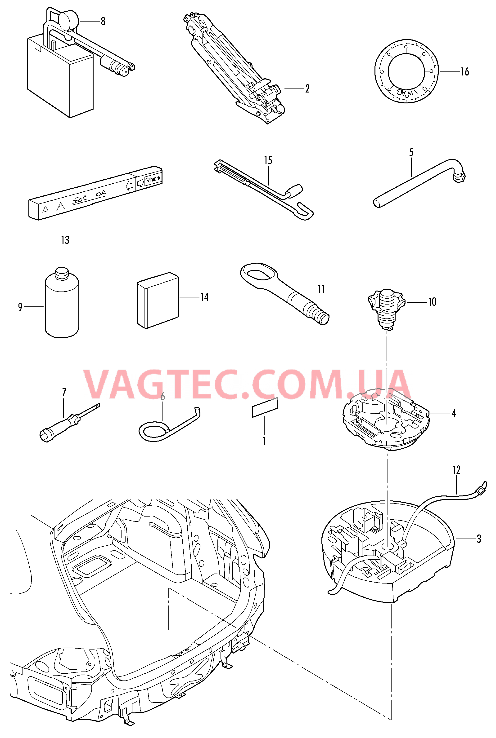 Домкрат автомобильный Инструменты Ремонтный комплект с компресс. Знак аварийной остановки Аптечка  для VOLKSWAGEN GOLF 2011-1