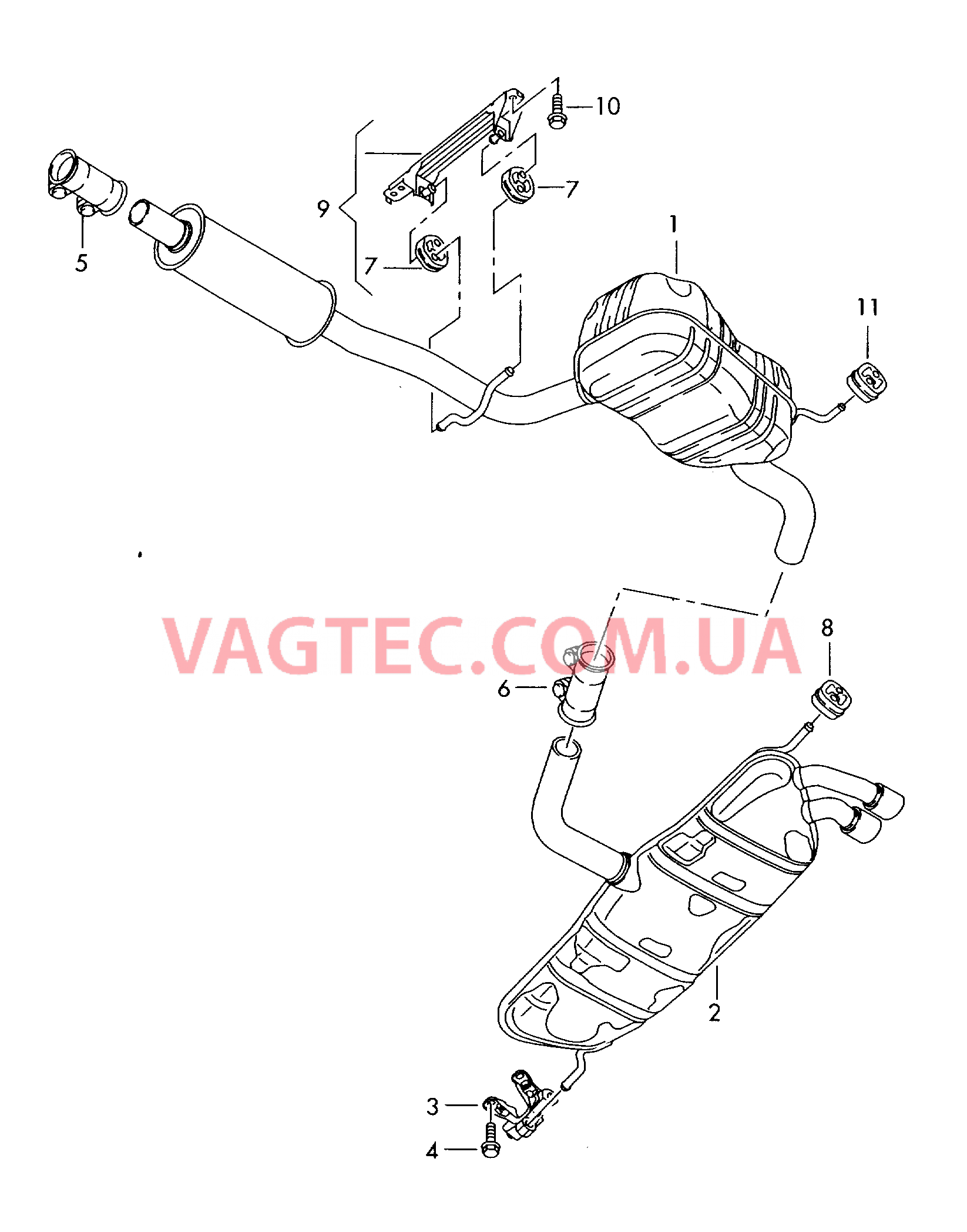 Передний глушитель Задний глушитель  для VOLKSWAGEN GOLF 2009-2