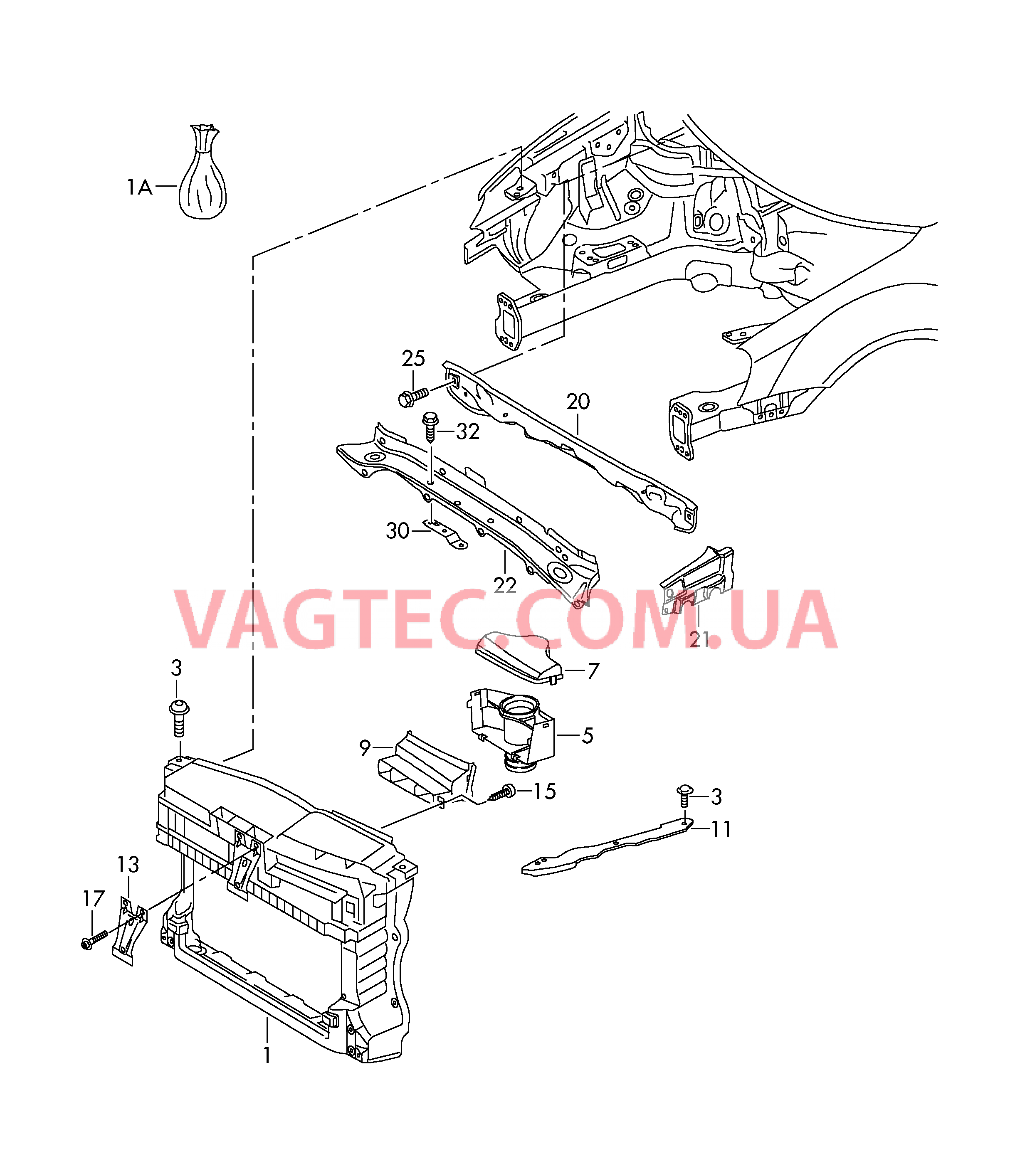 Передняя часть кузова без водоотводящего короба  для VOLKSWAGEN GOLF 2011