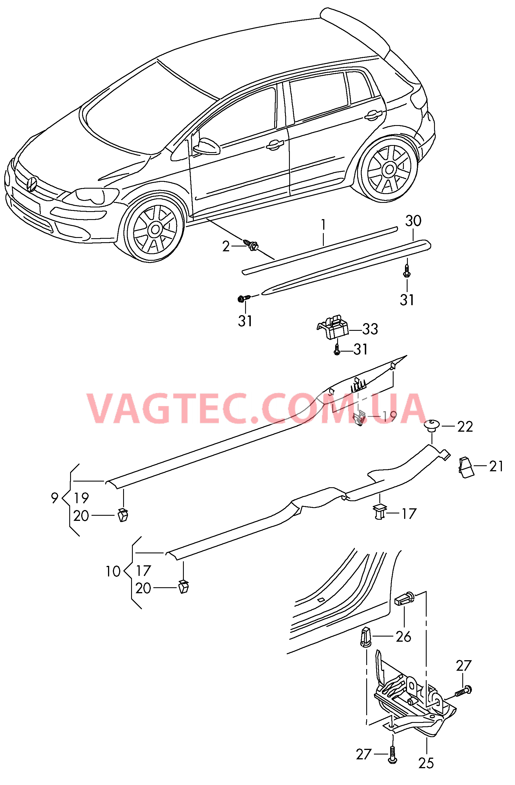 Защитный молдинг Накладка порога Кожух Облицовка порога  для VOLKSWAGEN GOLF 2009-2