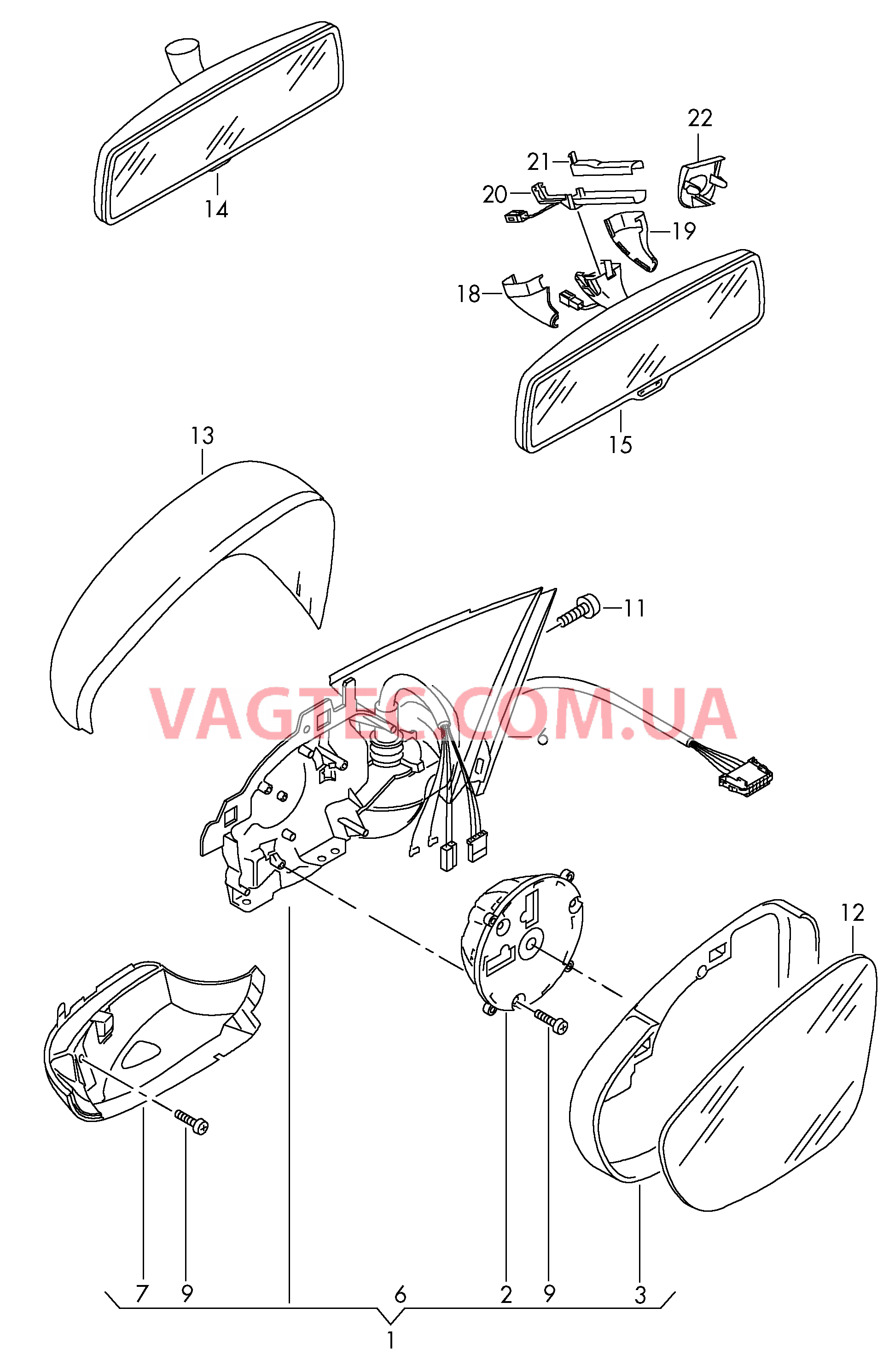 Внутреннее/наружное зеркало  для VOLKSWAGEN GOLF 2009-2