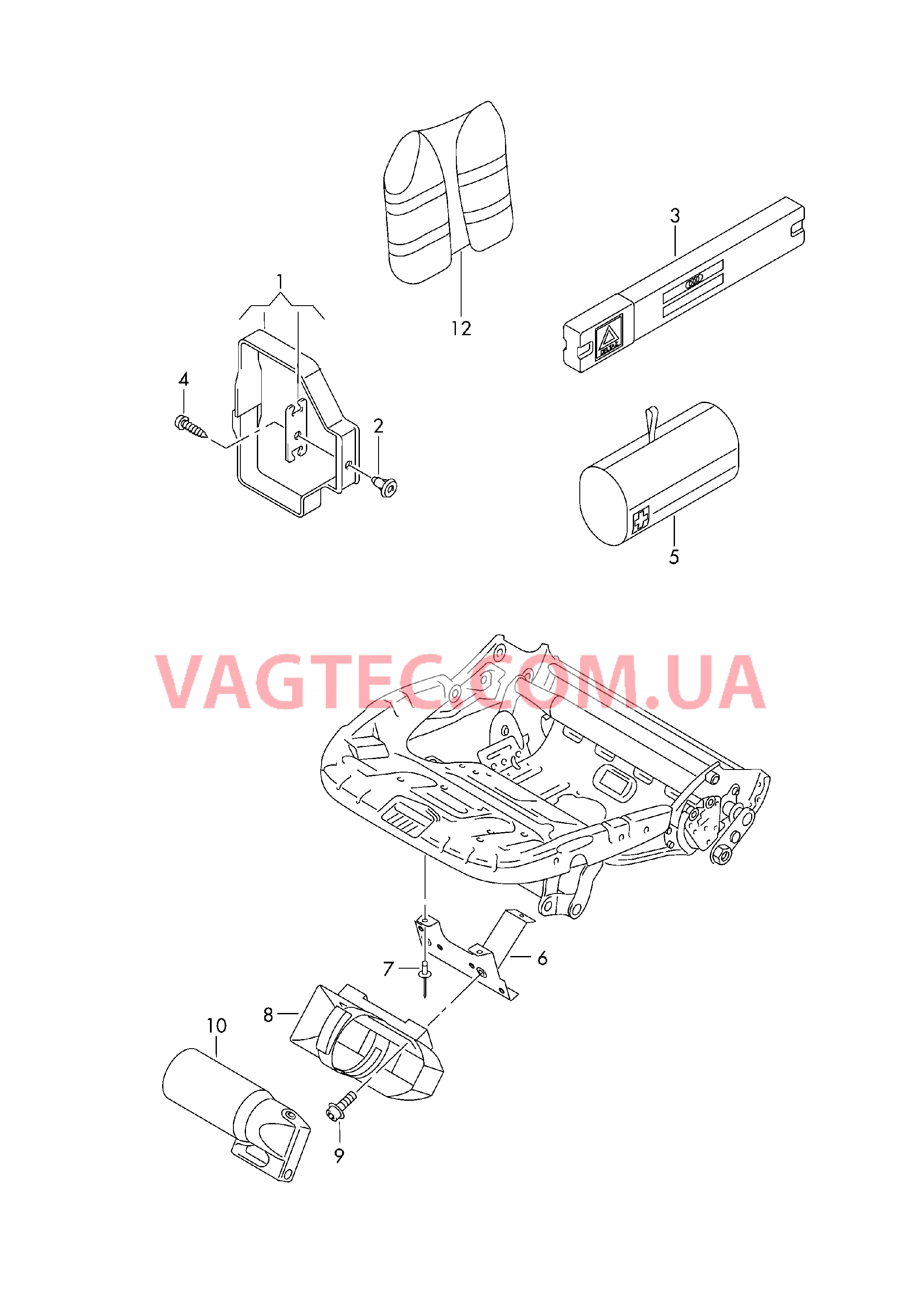 Кронштейн знака аварийнойостановки и аптечки  Огнетушители Cигнальный предупредит. жилет  для VOLKSWAGEN GOLF 2011